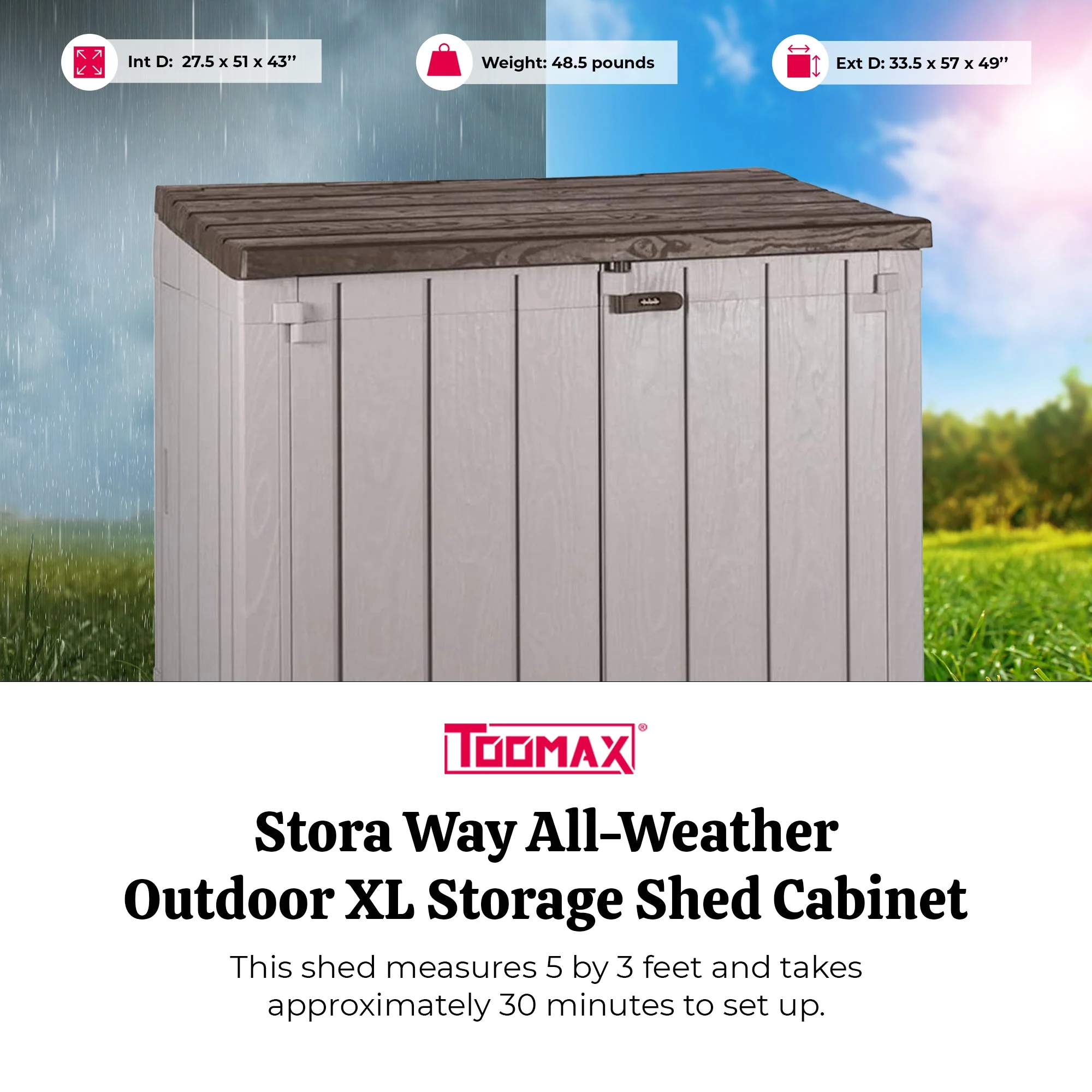 Toomax Stora Way All Weather Outdoor XL 5' x 3' Storage Shed Cabinet, Taupe - Image 2