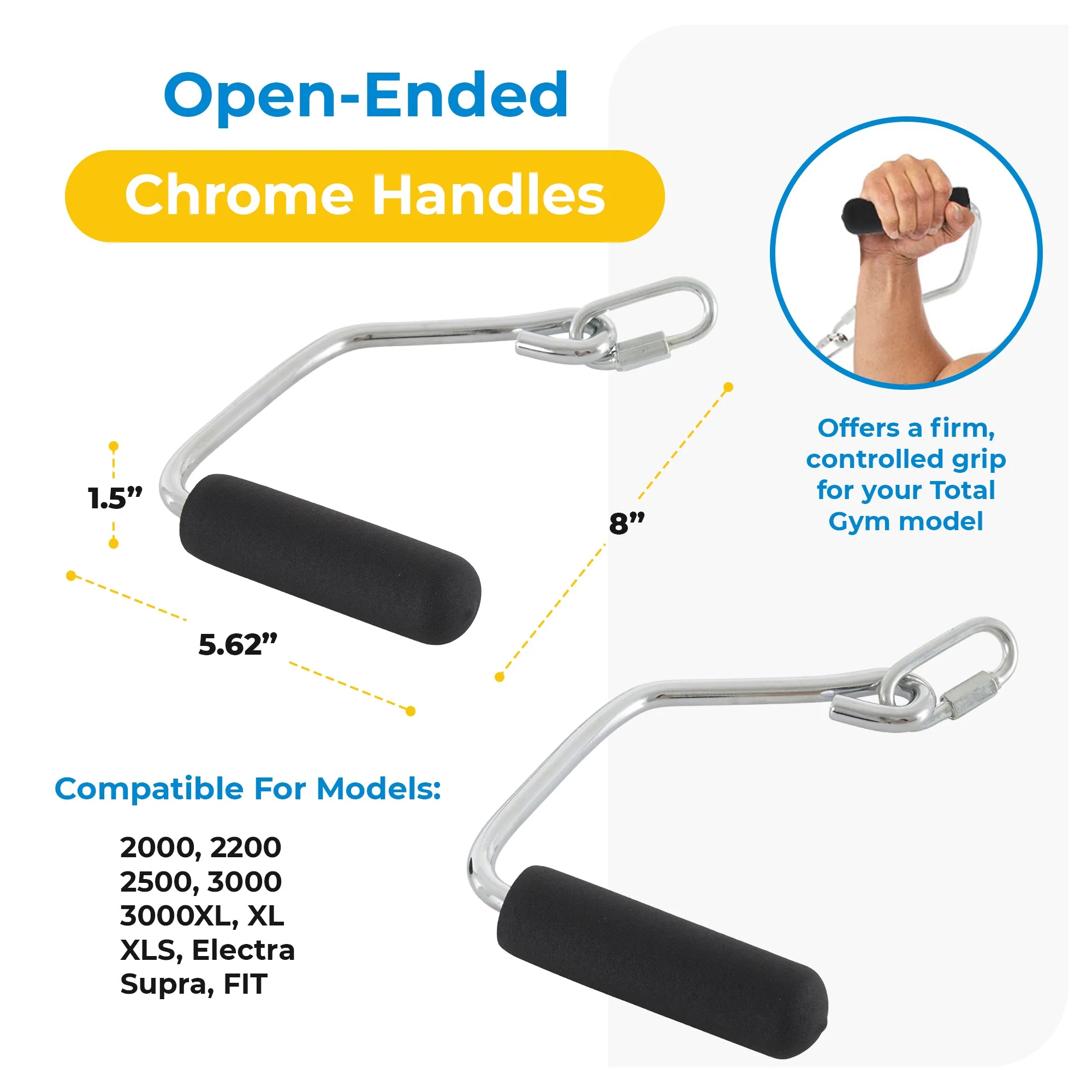 Total Gym 17500 Open Ended Chrome Handles for Total Gym Home Workout Machines - Image 3
