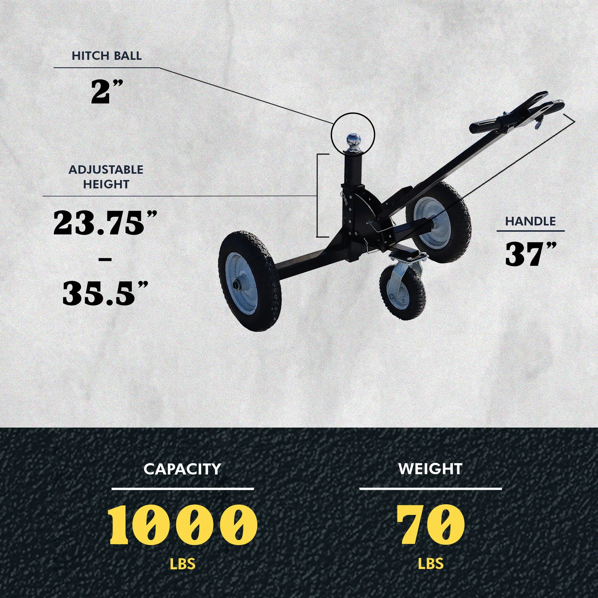 Tow Tuff TMD-1000CATV Adjustable Steel 1000lb Heavy Duty Trailer Dolly, Black - Image 3