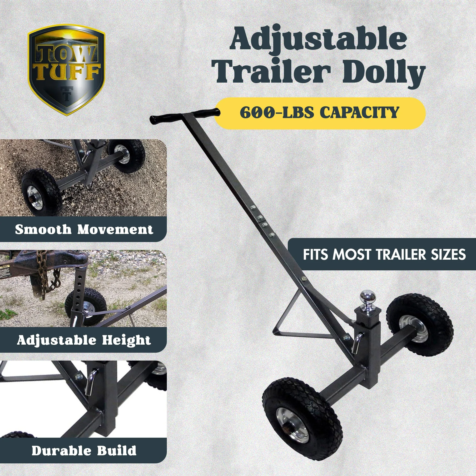 Tow Tuff TMD-600AFF Adjustable Solid Steel 600 Pound Capacity Trailer Dolly - Image 2