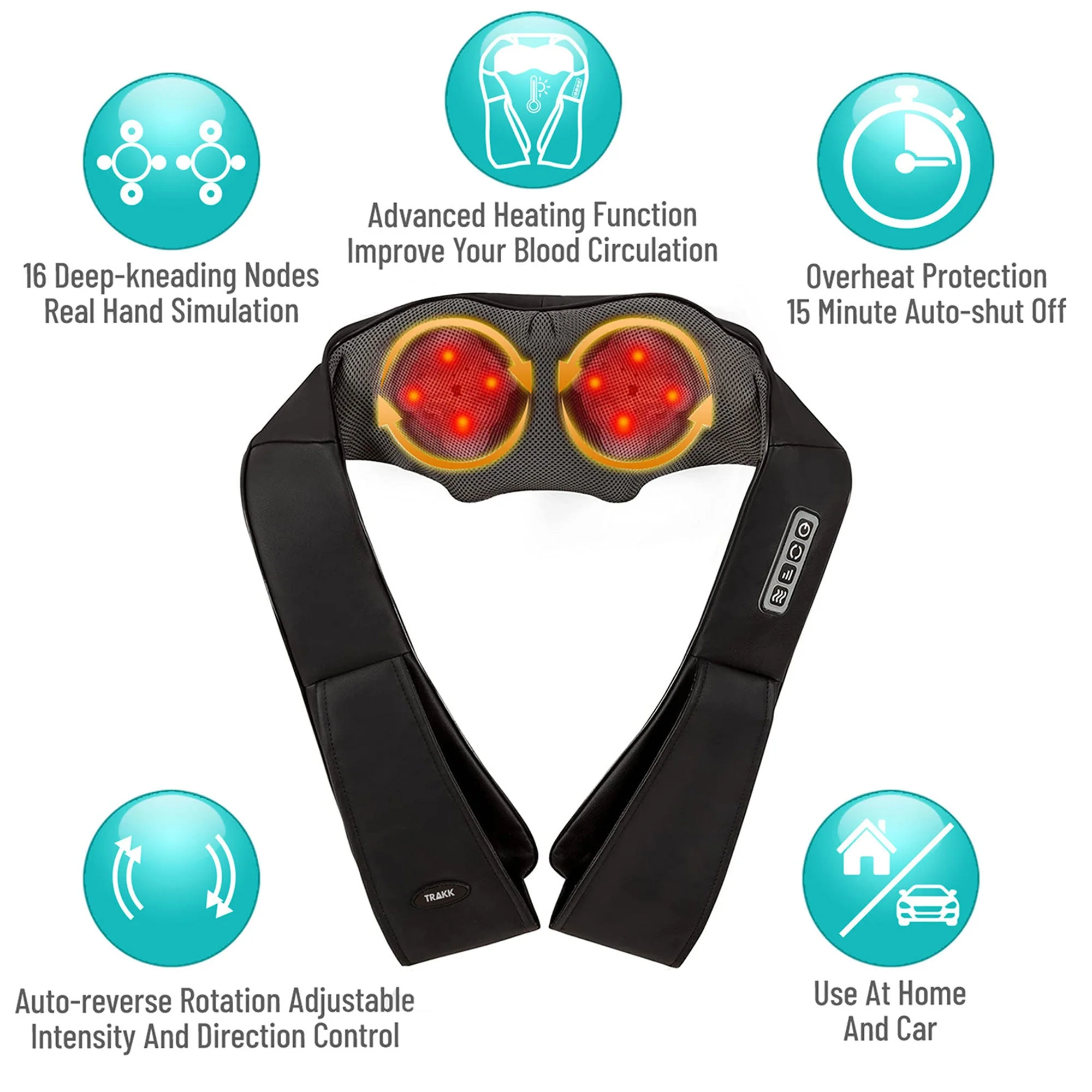 TRAKK Deep Tissue Electric Heated Neck Back Body Kneading Massage Travel Pillow - Image 6