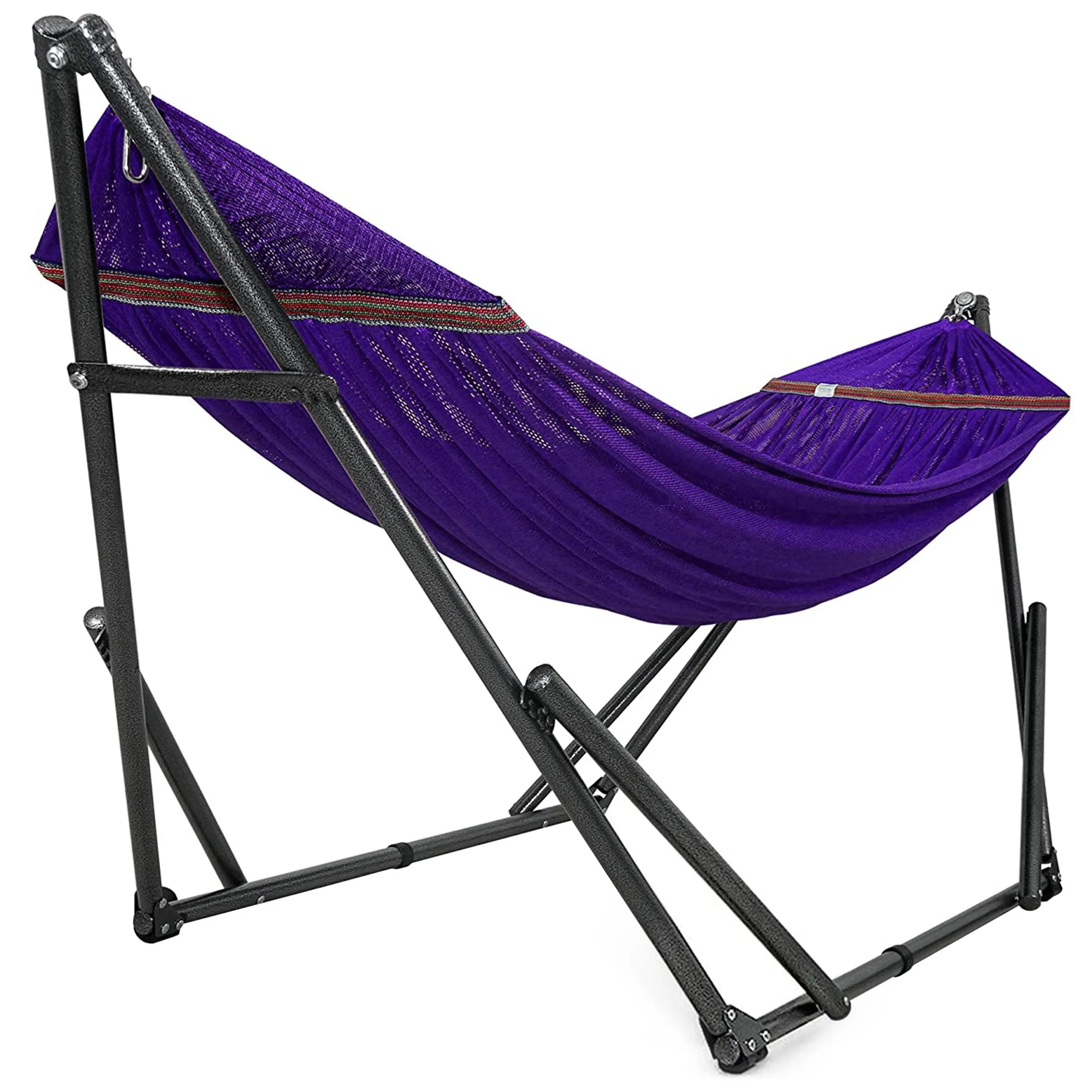 Tranquillo Universal 116" Double Hammock with Adjustable Stand and Bag, Purple - Image 2