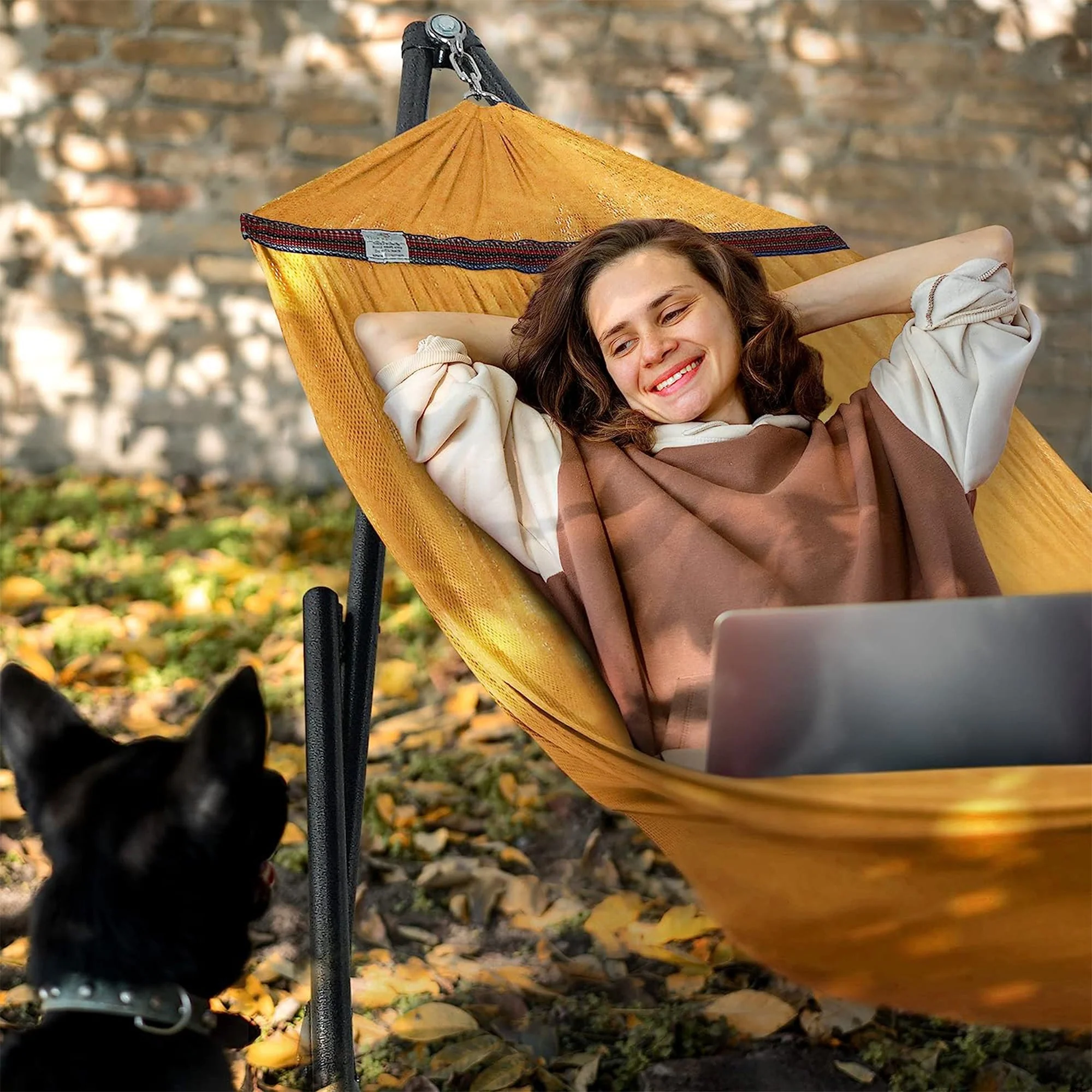 Tranquillo Universal 116" Double Hammock with Adjustable Stand and Bag, Yellow - Image 12