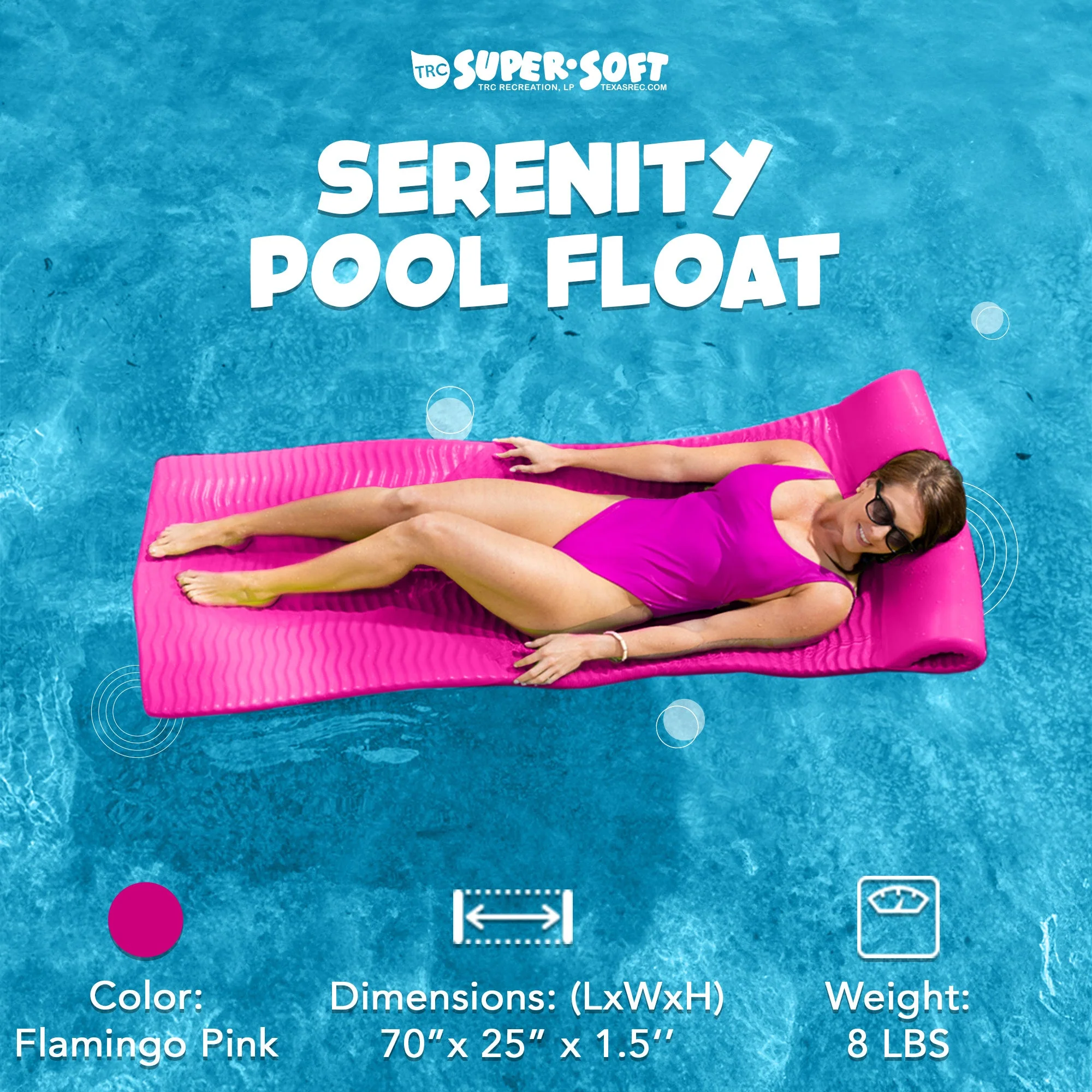 TRC Recreation Serenity 1.5" Thick Vinyl Swimming Pool Float Mat, Flamingo Pink - Image 2