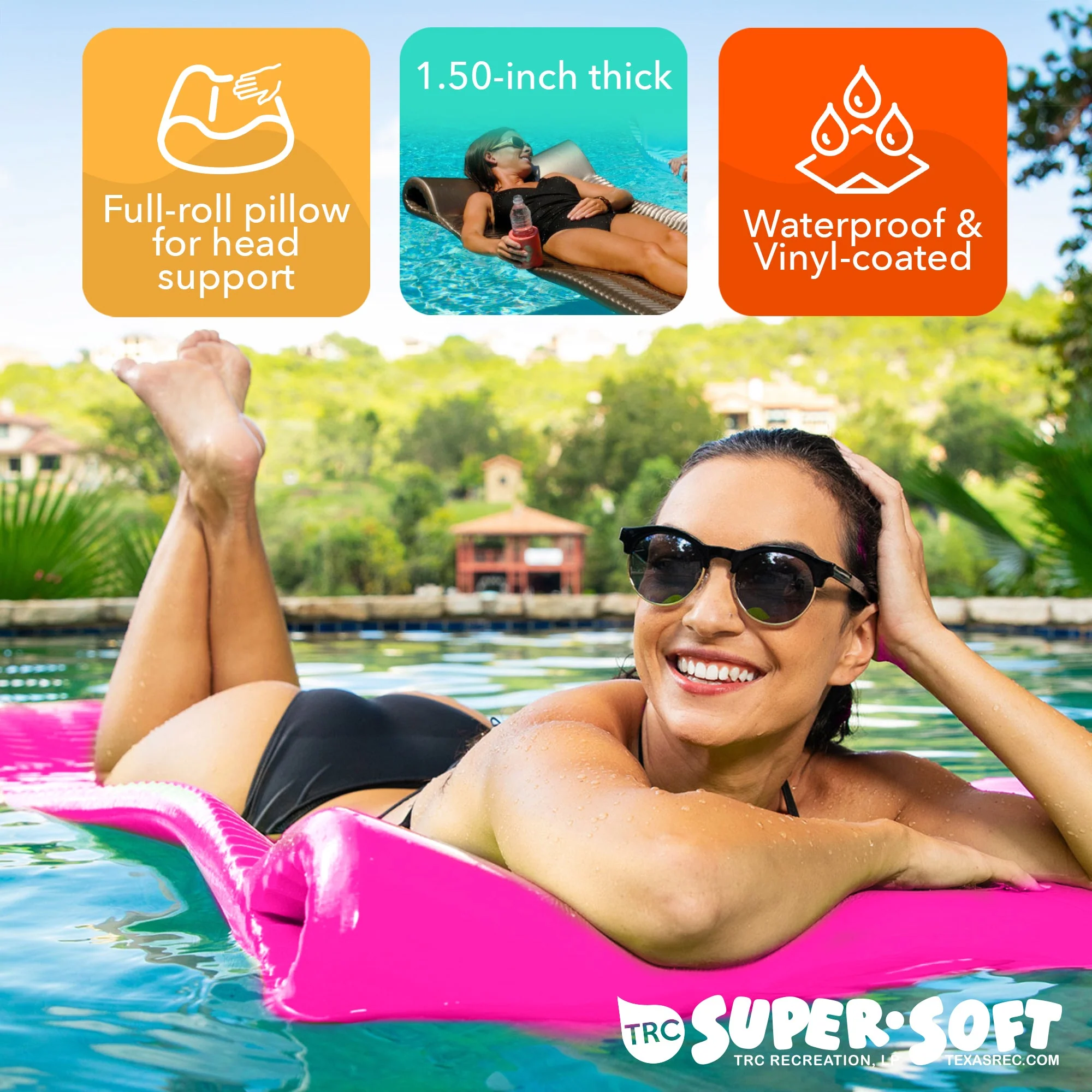 TRC Recreation Serenity 1.5" Thick Vinyl Swimming Pool Float Mat, Flamingo Pink - Image 6