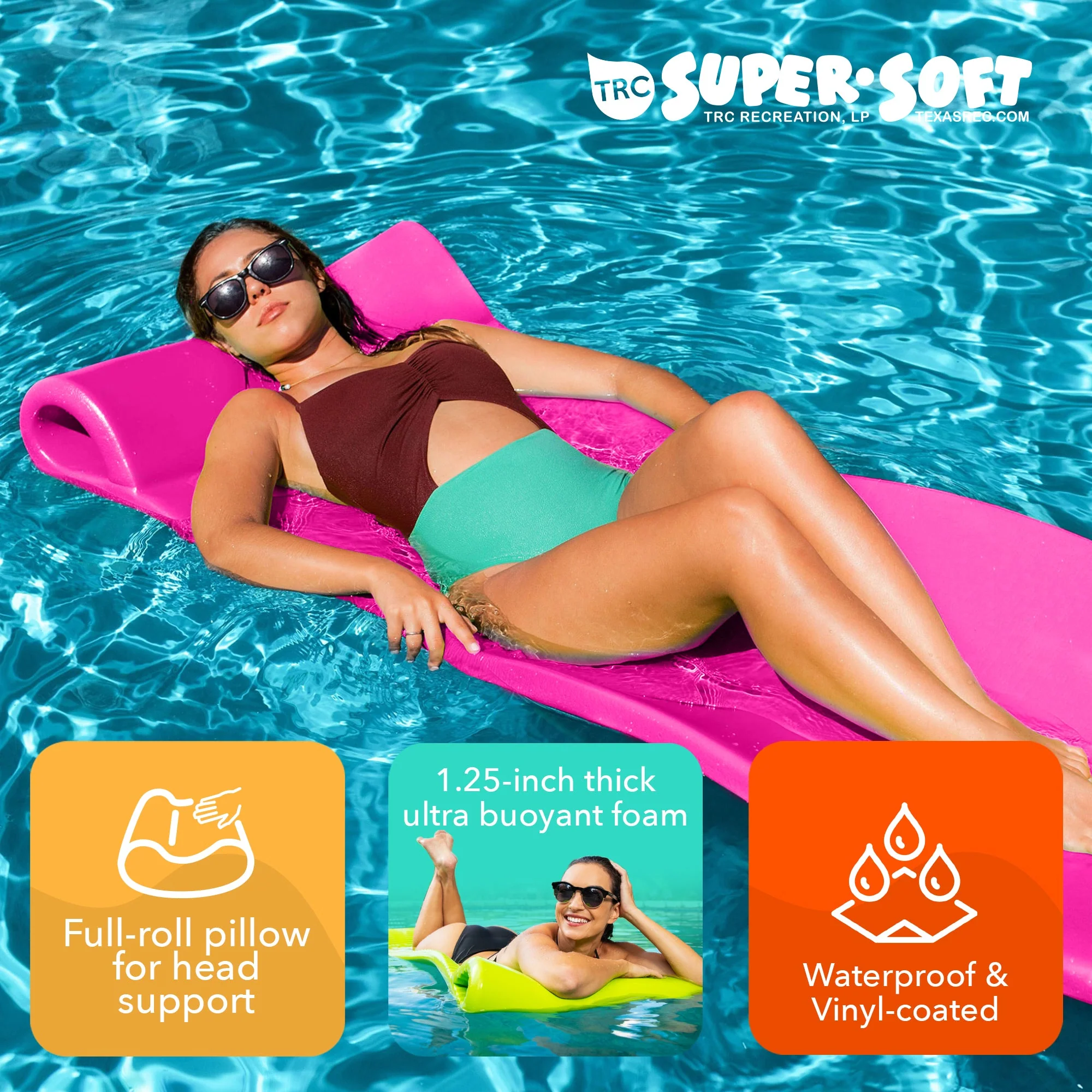 TRC Recreation Splash 1.25" Thick Pool Float Mats, Bahama Blue/Flamingo Pink - Image 6