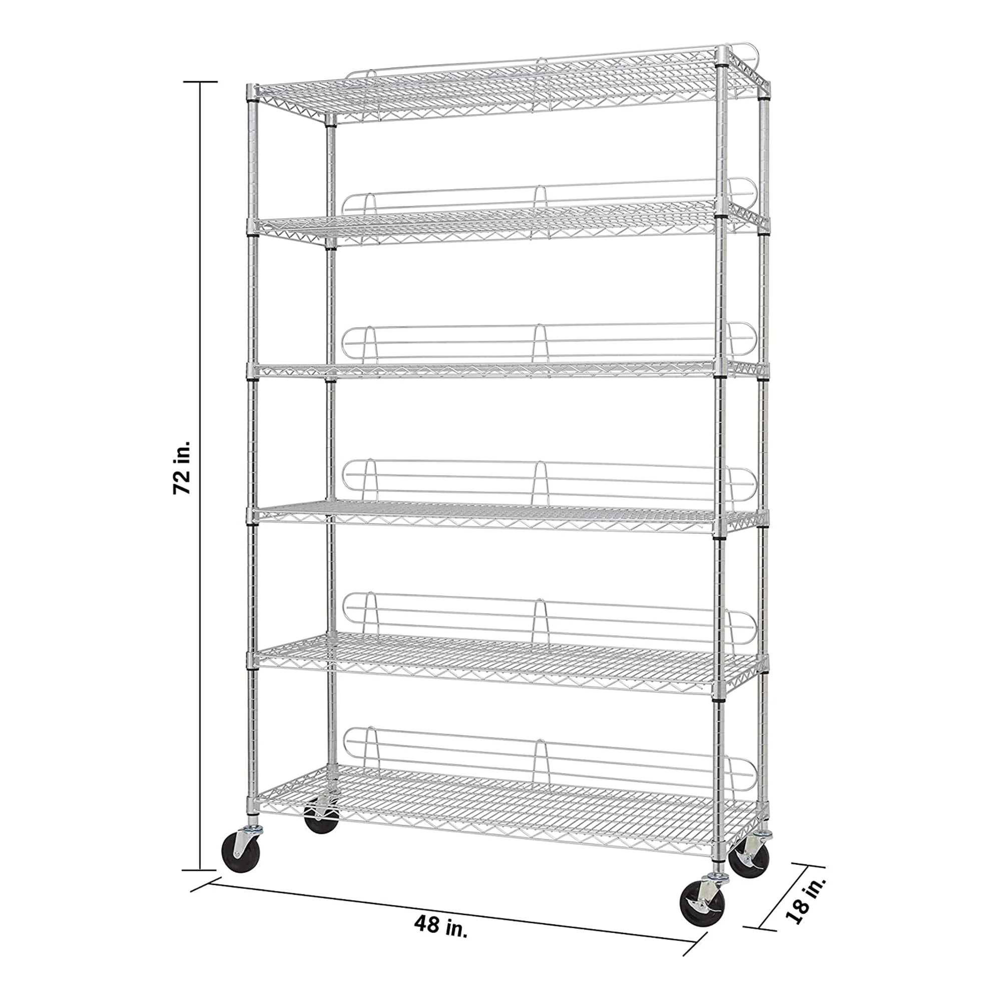 TRINITY EcoStorage Heavy Duty 6 Tier Adjustable Wire Shelving w/ Wheels, Chrome - Image 5