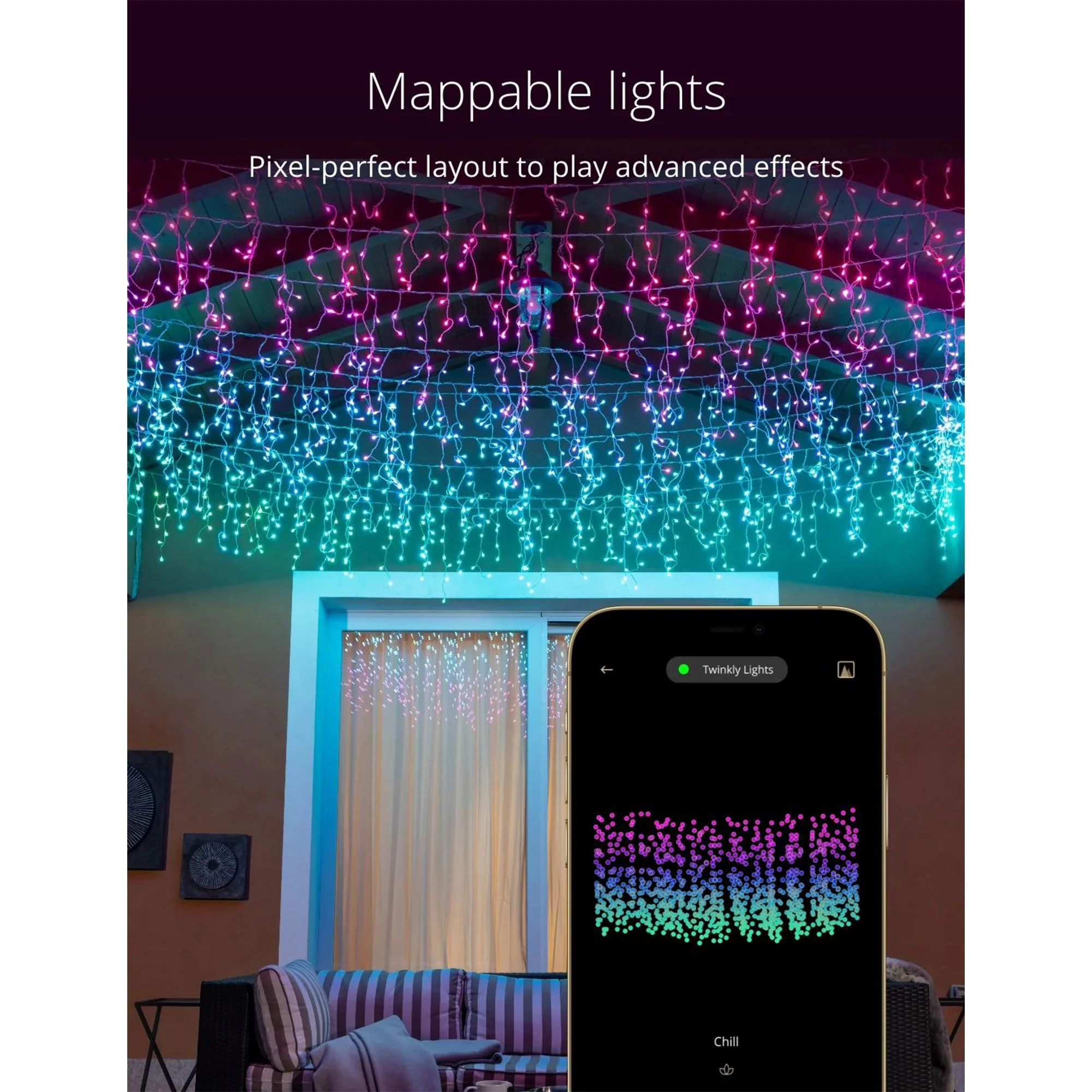 Twinkly Icicle App-Controlled Smart LED Christmas Lights 190 Multicolor RGB 16ft - Image 3