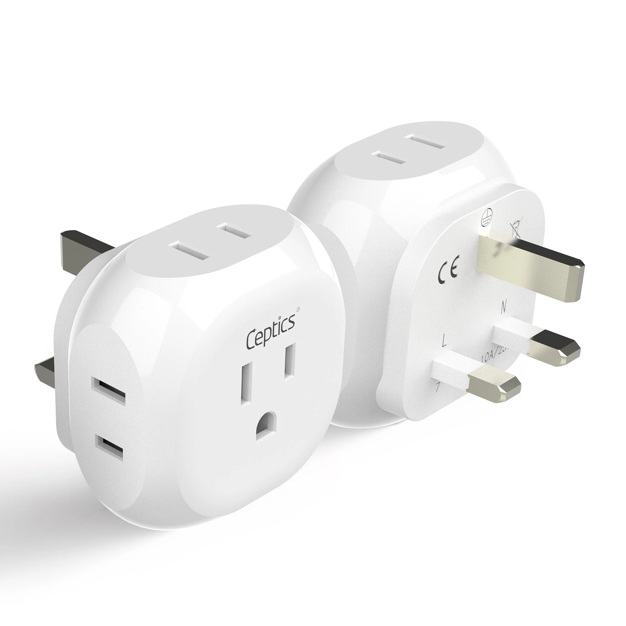 UK, Ireland Travel Plug Adapter - 4 in 1 - Ultra Compact - Light Weight (PT-7)