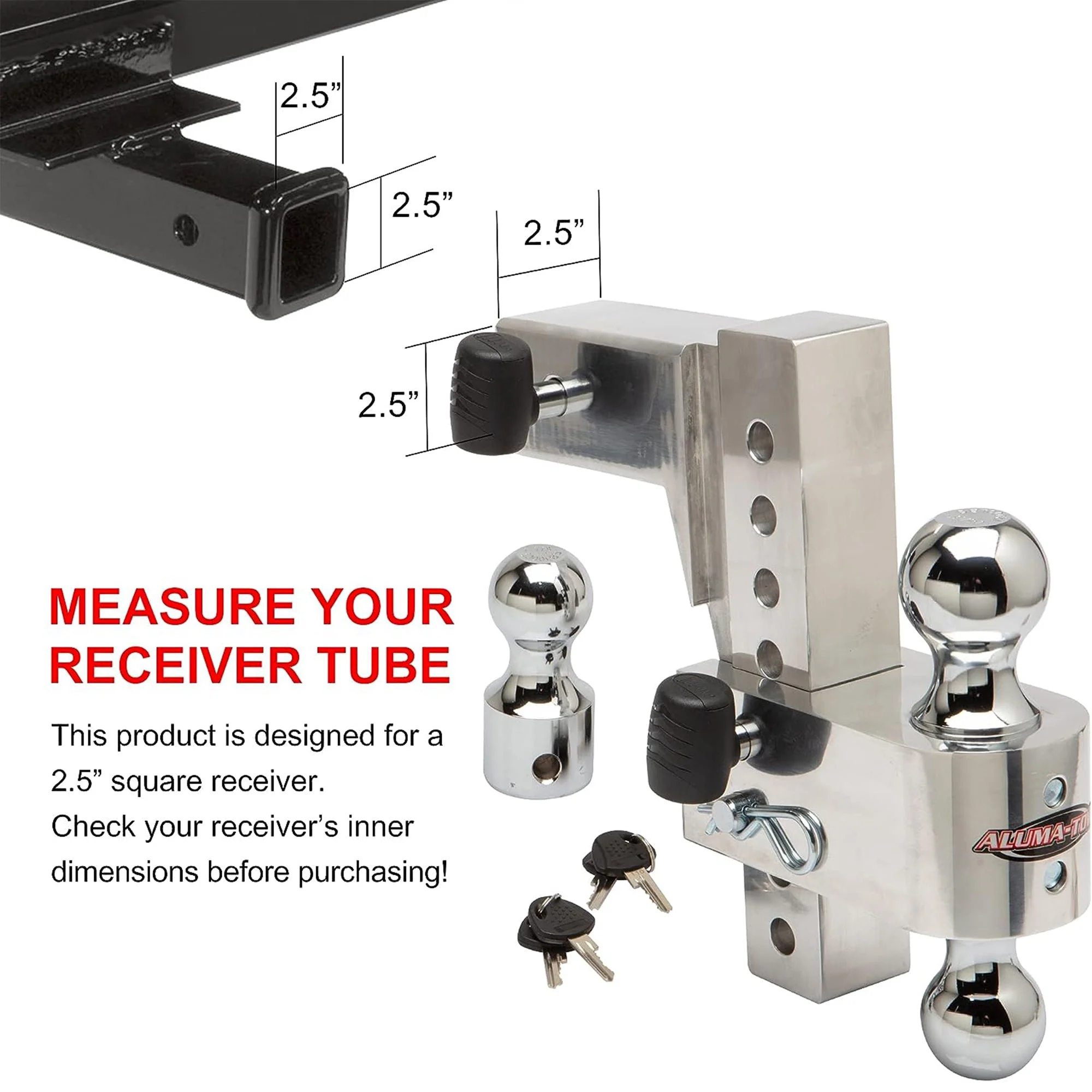 Uriah Products Adjustable Aluminum Hitch Mount HD 8" Drop for 2.5" Receiver - Image 9