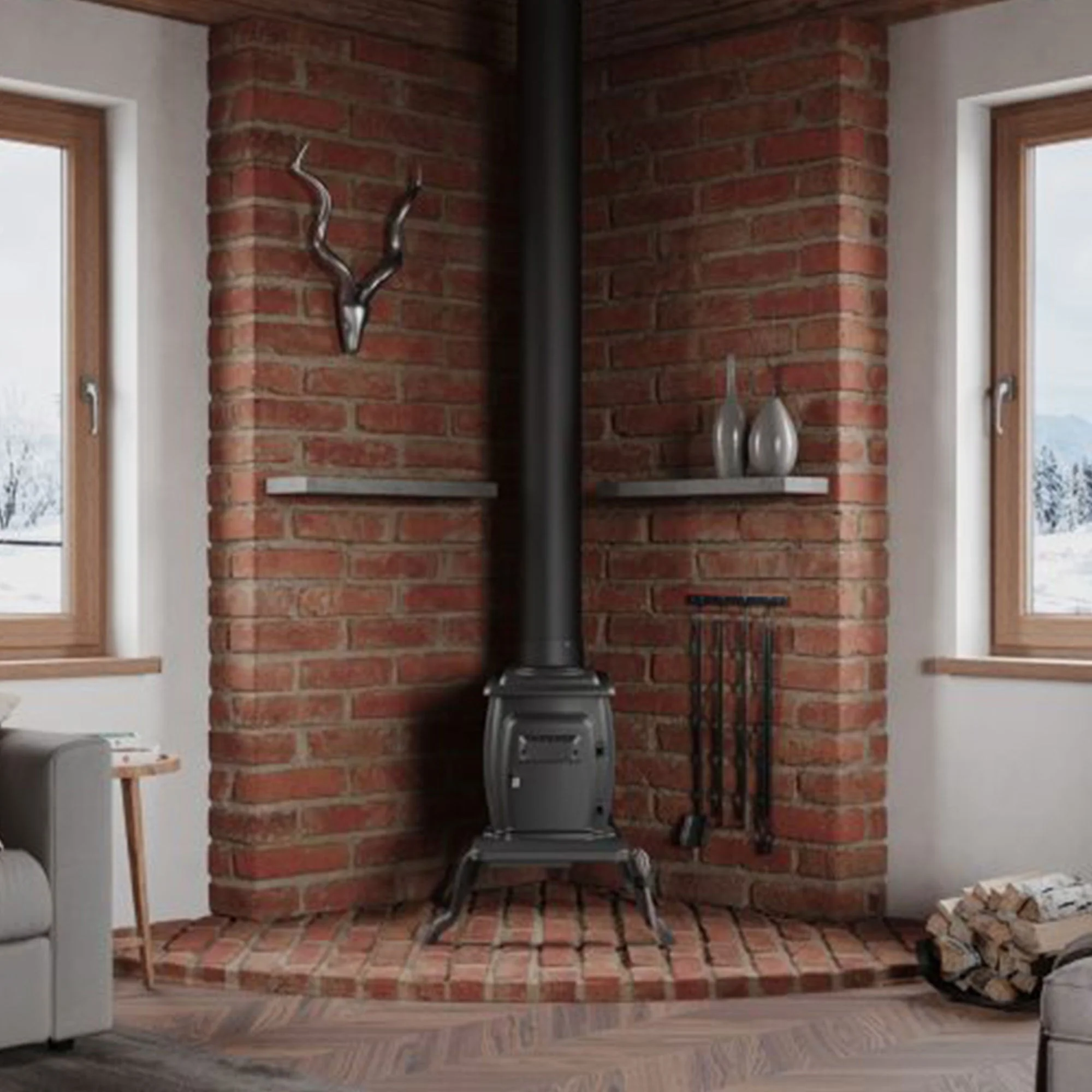 US Stove Company Rustic 900 Square Foot Clean Burning Cast Iron Log Wood Stove - Image 6