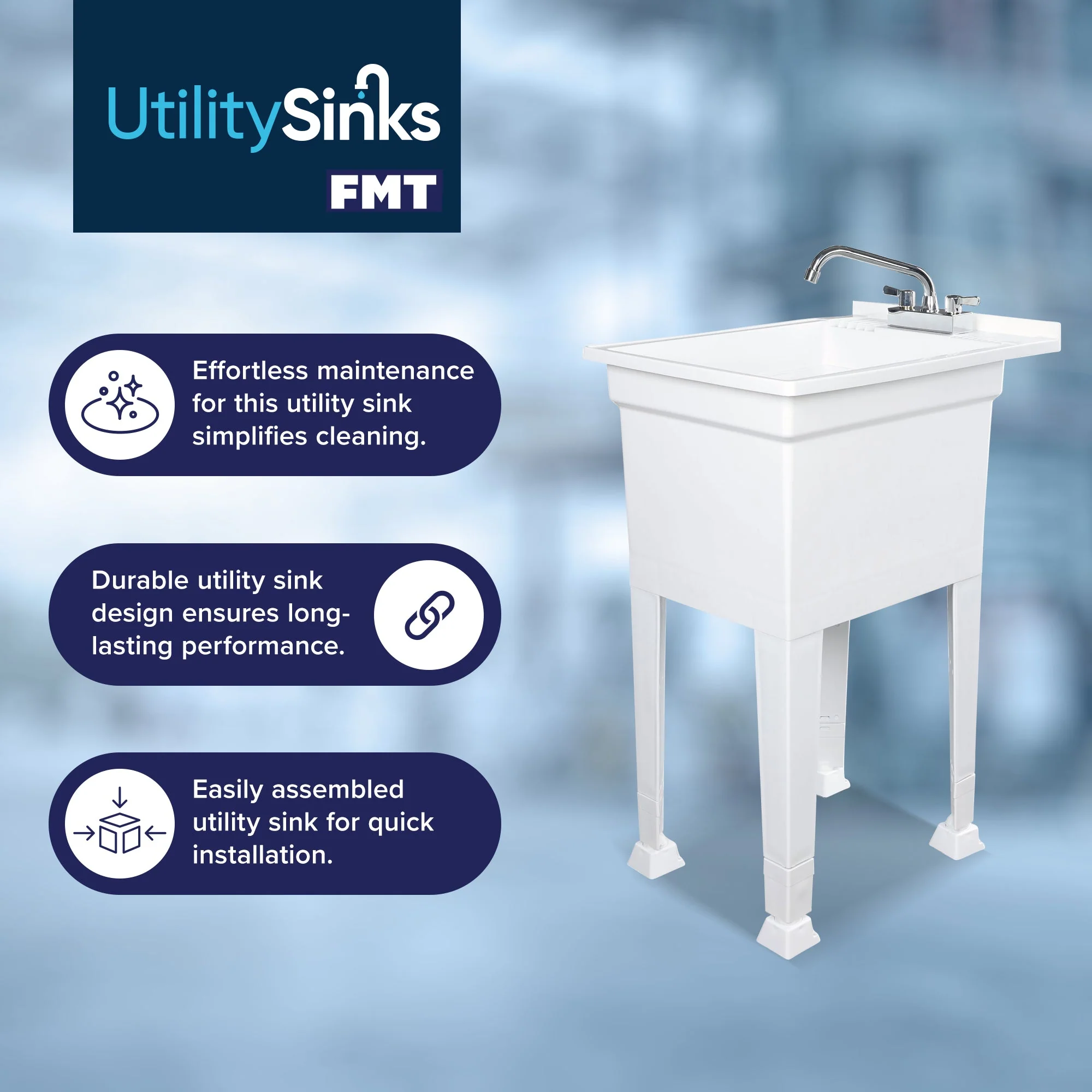 UTILITYSINKS Plastic 18” Freestanding Utility Tub Sink with Swing Faucet, White - Image 3