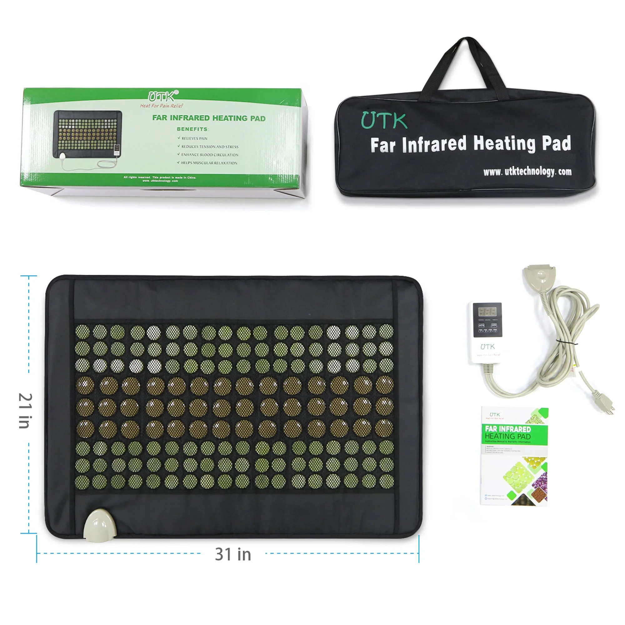 UTK 21 x 31 Inch Far Infrared Heating Pad w/ Natural Jade and Tourmaline Stones - Image 8