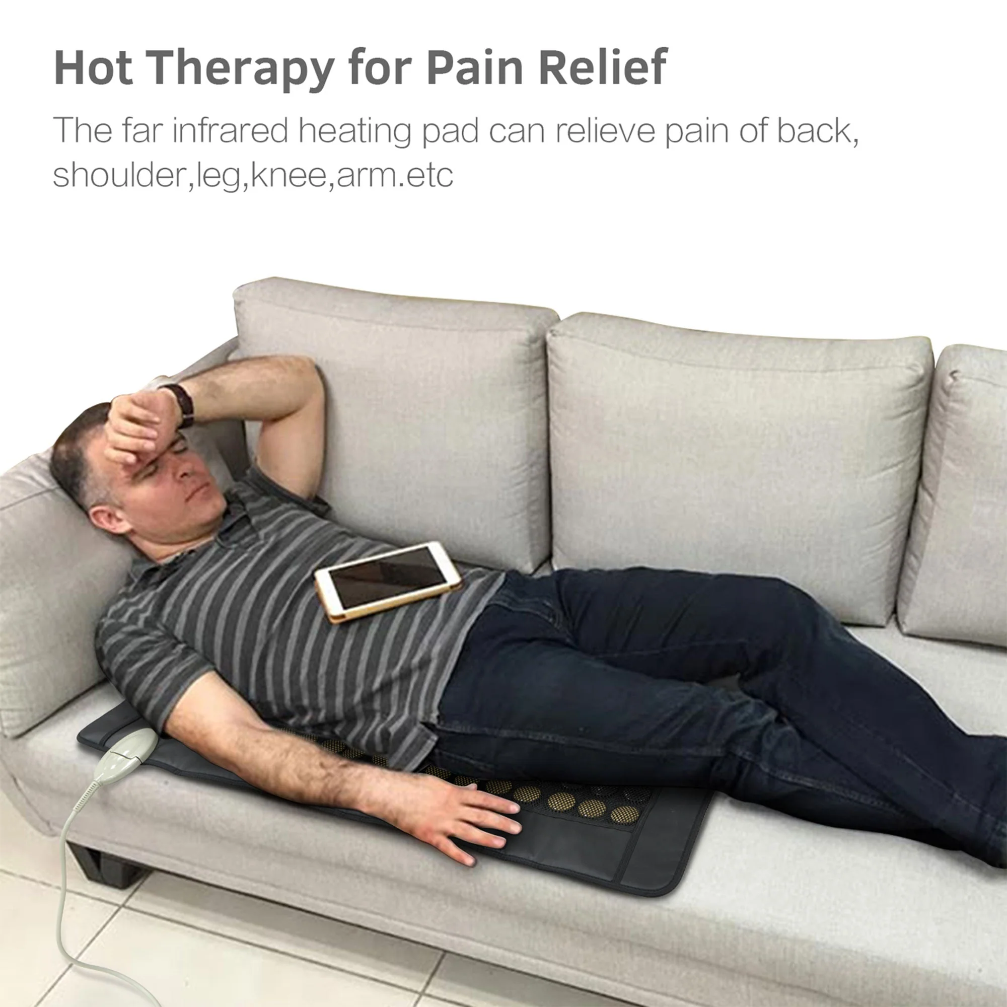 UTK 21" x 38" Tourmaline Stone Infrared Pain Relief Heating Mat w/ Remote, Black - Image 4