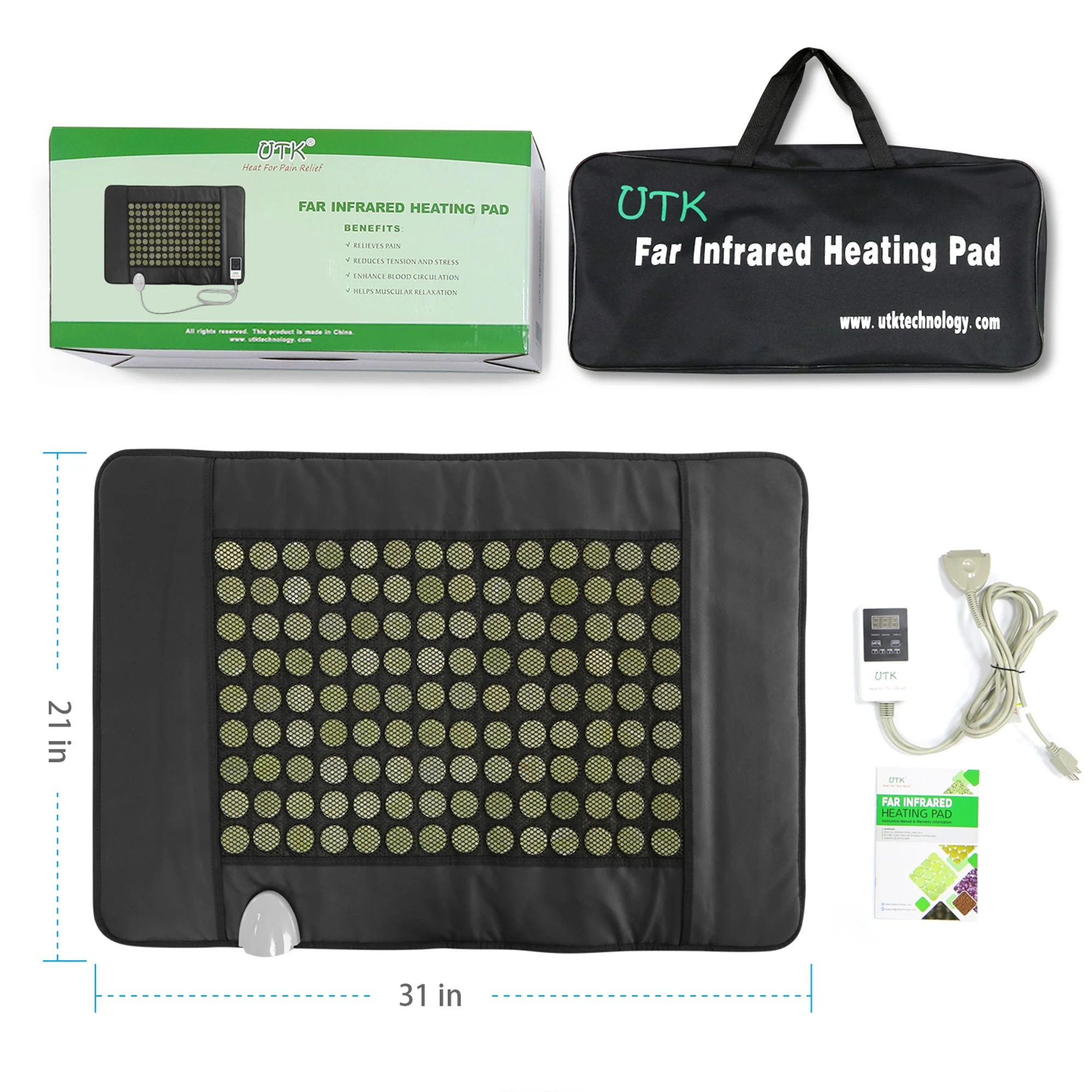UTK 31 x 21 Inches Jade Stone Infrared Pain Relief Heating Pad w/ Remote, Black - Image 7