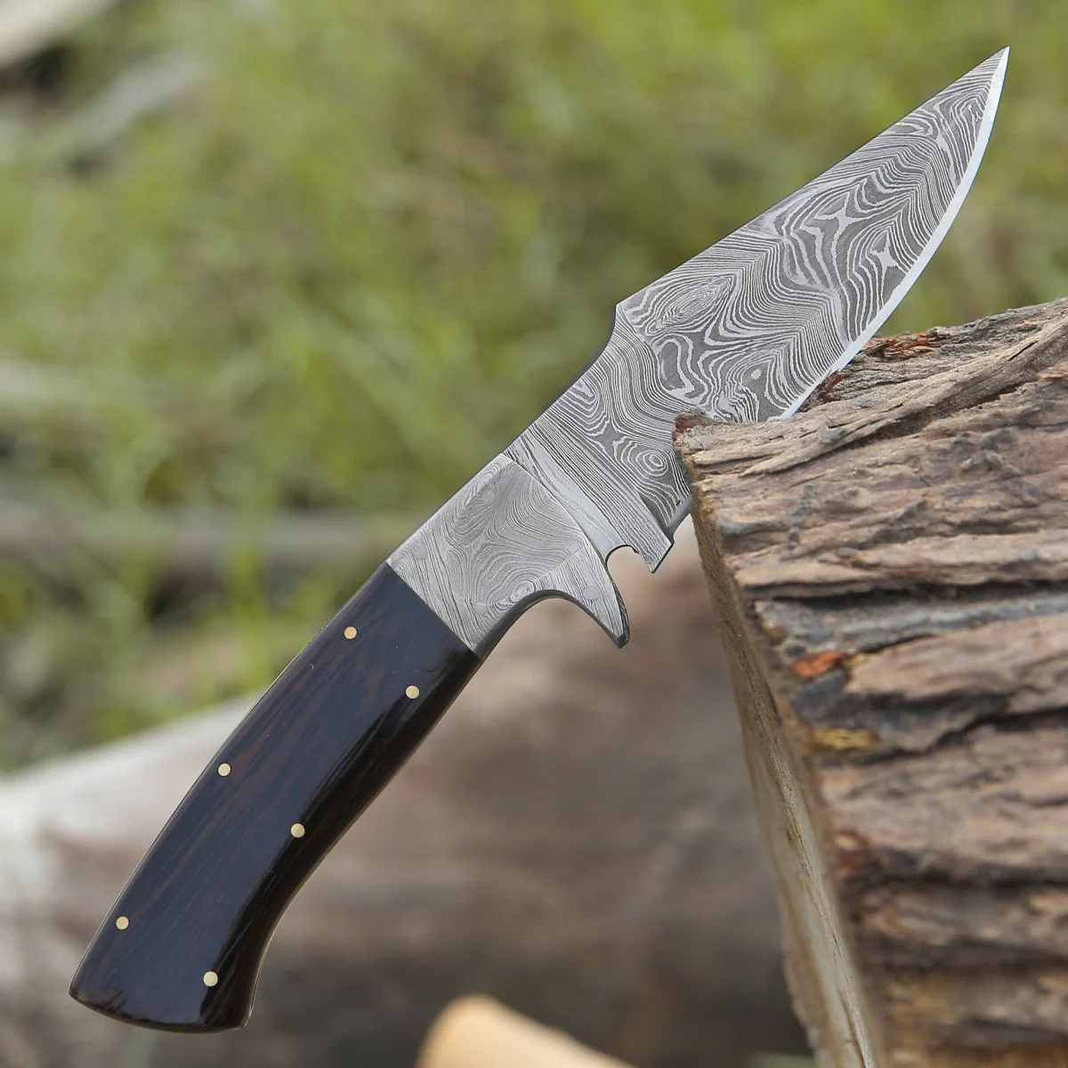 Vesper Damascus Hunting Knife with Exotic Wenge Wood Handle & Sheath - Image 4