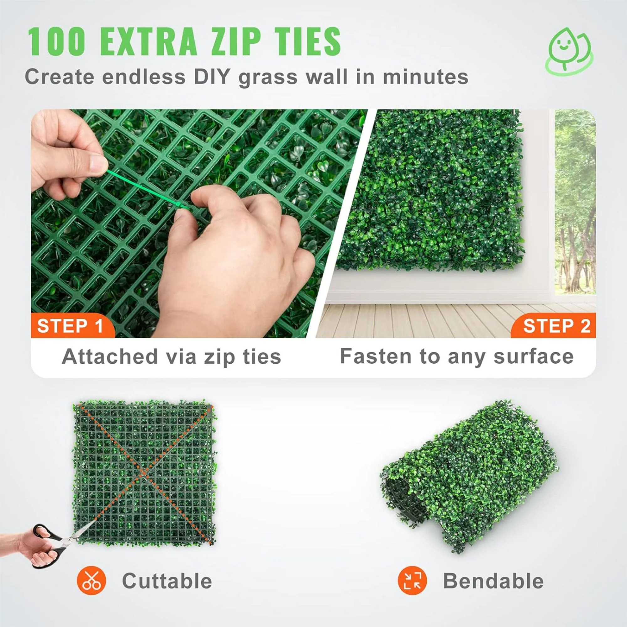 VEVOR 12 Piece 20"x20" Artificial Boxwood Panels for Indoor & Outdoor Use, Green - Image 4