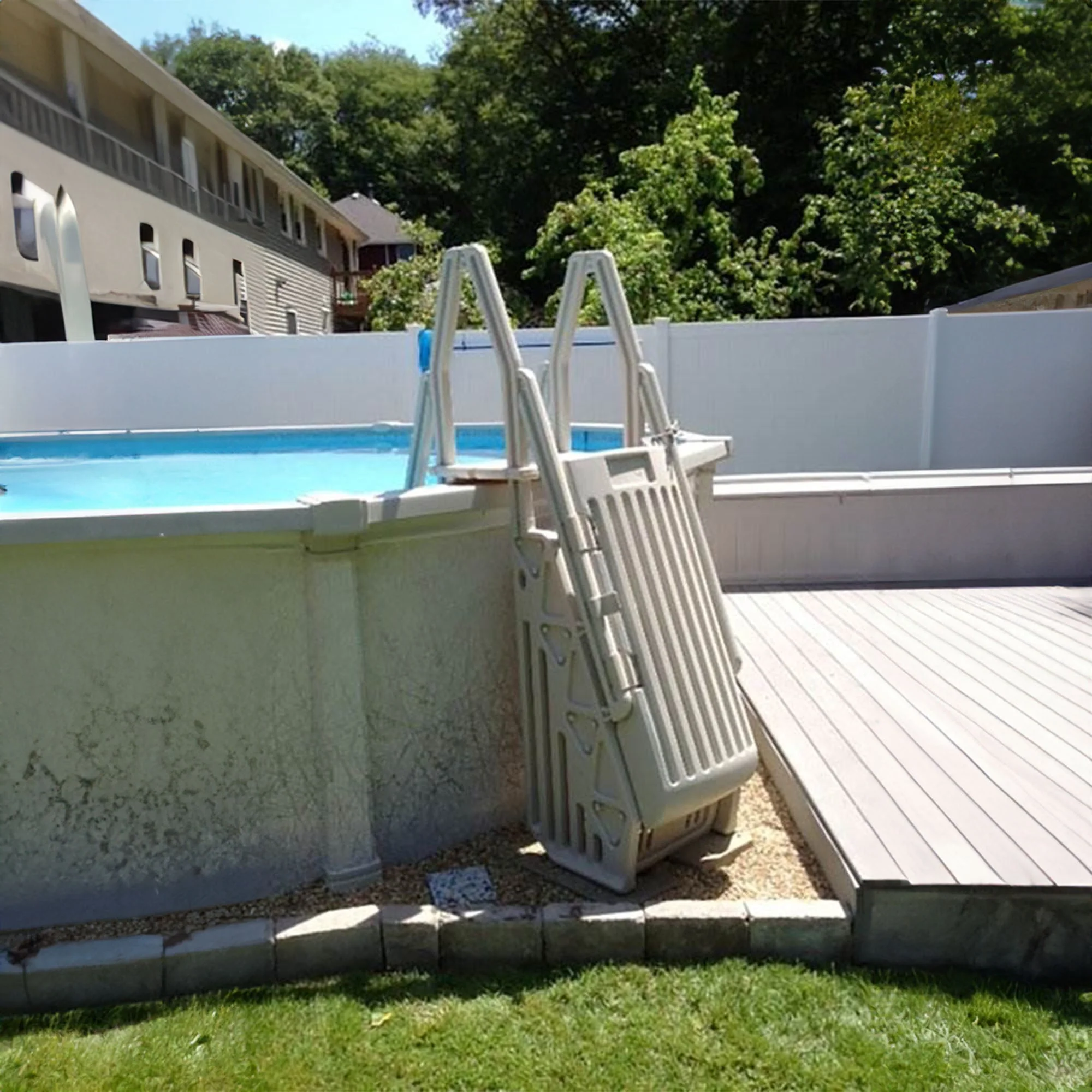 Vinyl Works AF Adjustable 24 Inch Gated Entry Above Ground Pool Ladder, Taupe - Image 5