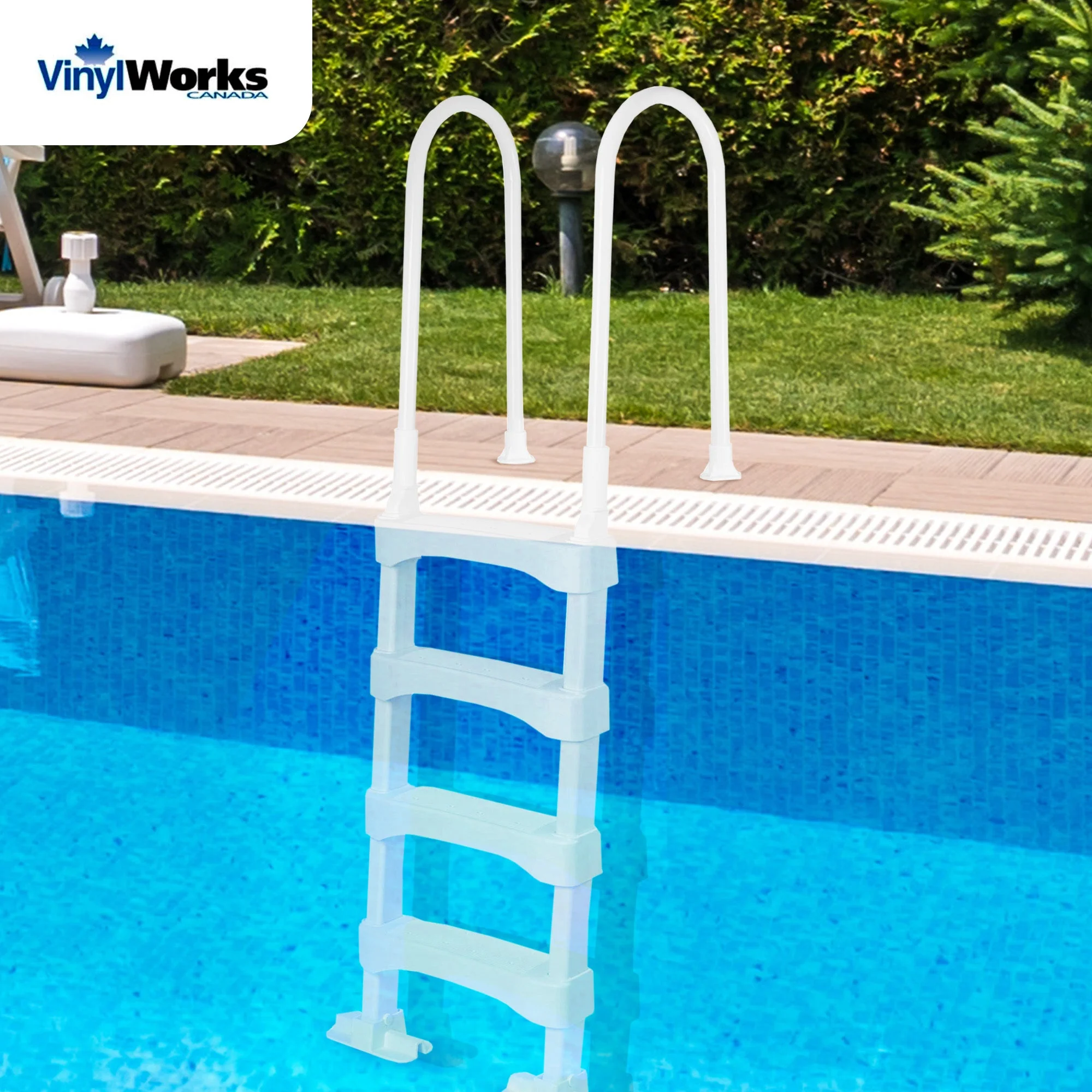 Vinyl Works SLD2 Resin 60 Inch Above Ground Swimming Pool Step Ladder, White - Image 4