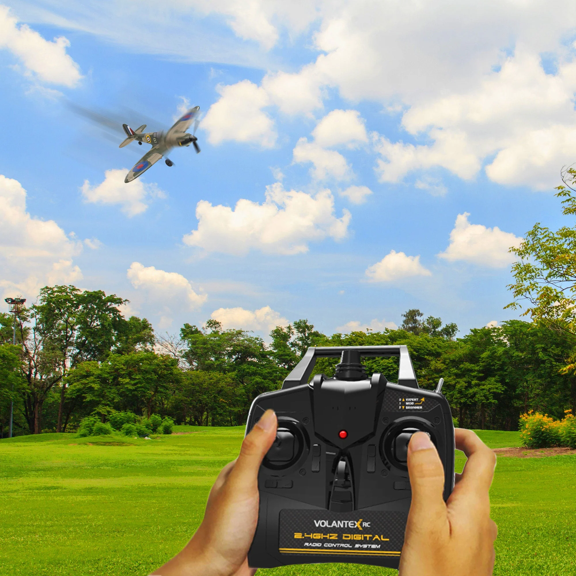 VOLANTEXRC 4-CH Spitfire One Key Remote Control Airplane with Xpilot Stabilizer - Image 6