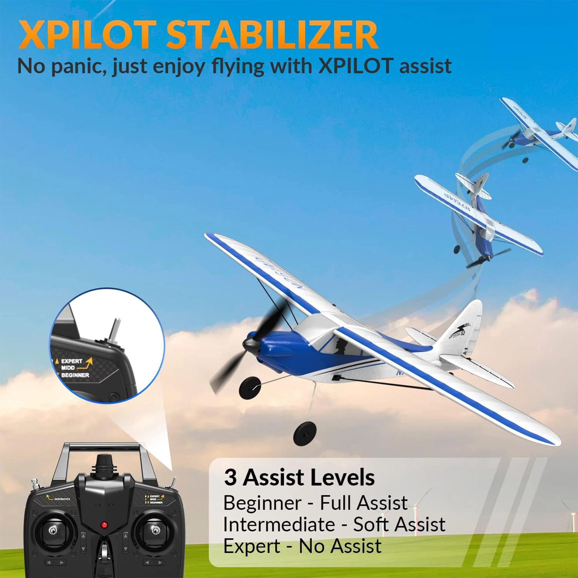VOLANTEXRC Sport Cub 500 Ready to Fly RC Airplane with Gyro Stabilizer, Blue - Image 2