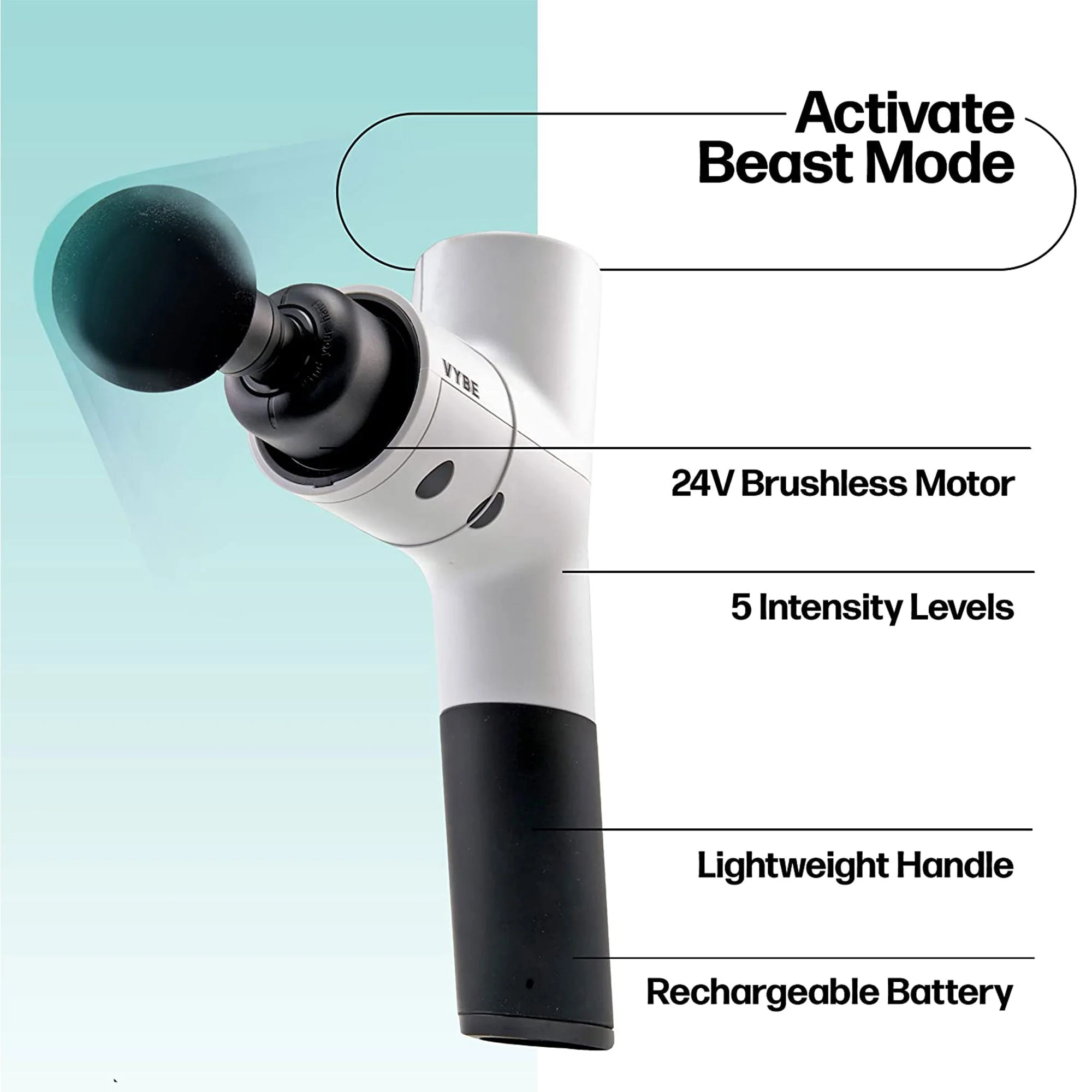 Vybe Premium Deep Tissue Muscle Massage Gun with 5 Speeds and 4 Attachments - Image 4