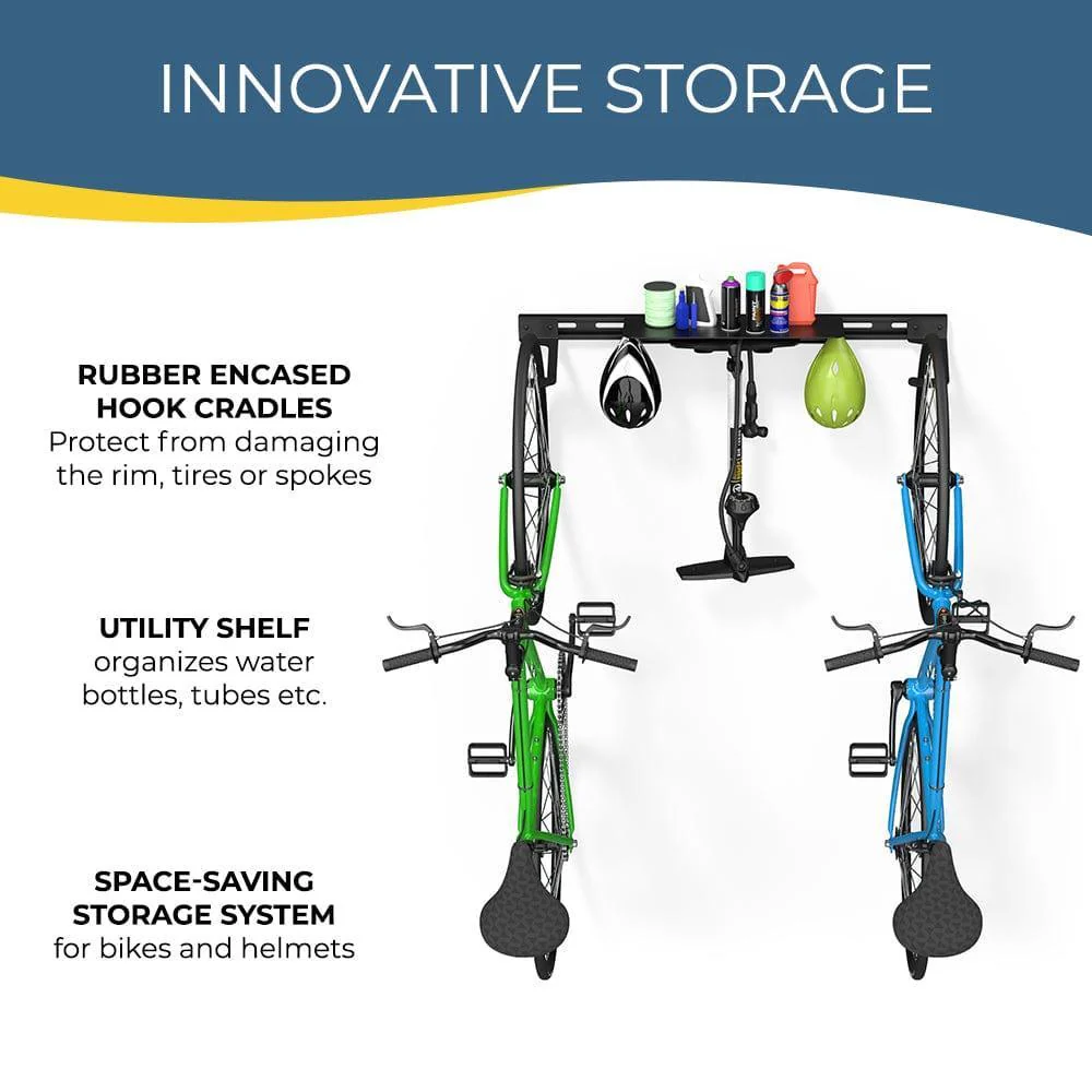 Wall Mounted Bike Rack for 2 Bikes with Storage Shelf - Image 7