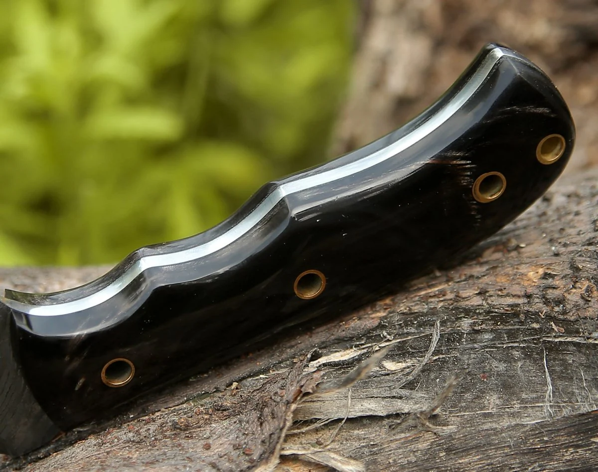 Warthog Damascus Tracker Knife with Horn Handle - Image 6