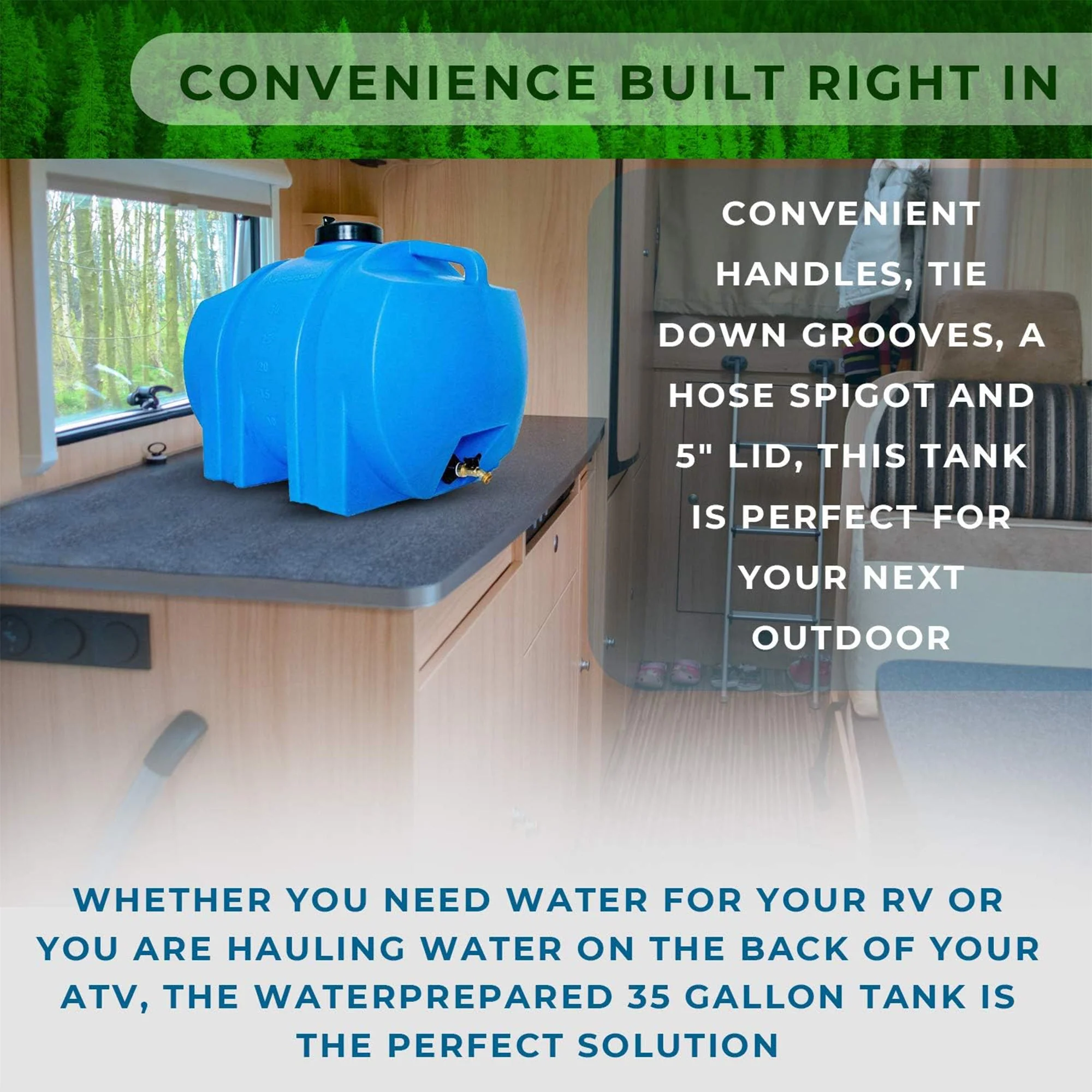 WaterPrepared 35 Gal Utility Water Tank w/Large Cap, 3/4" Brass Spigot & Handles - Image 6