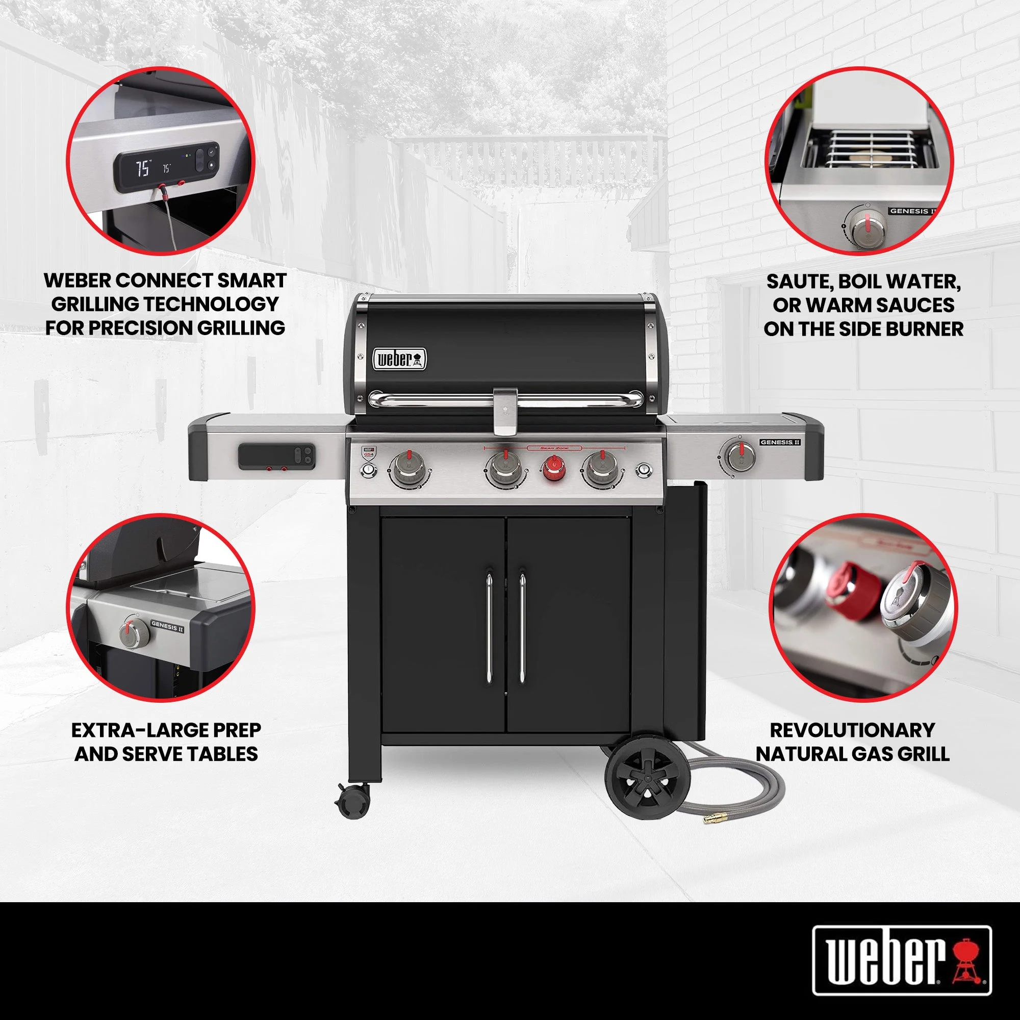 Weber Genesis EX-335 Outdoor Stainless Steel 3 Burner Natural Gas Grill, Black - Image 2