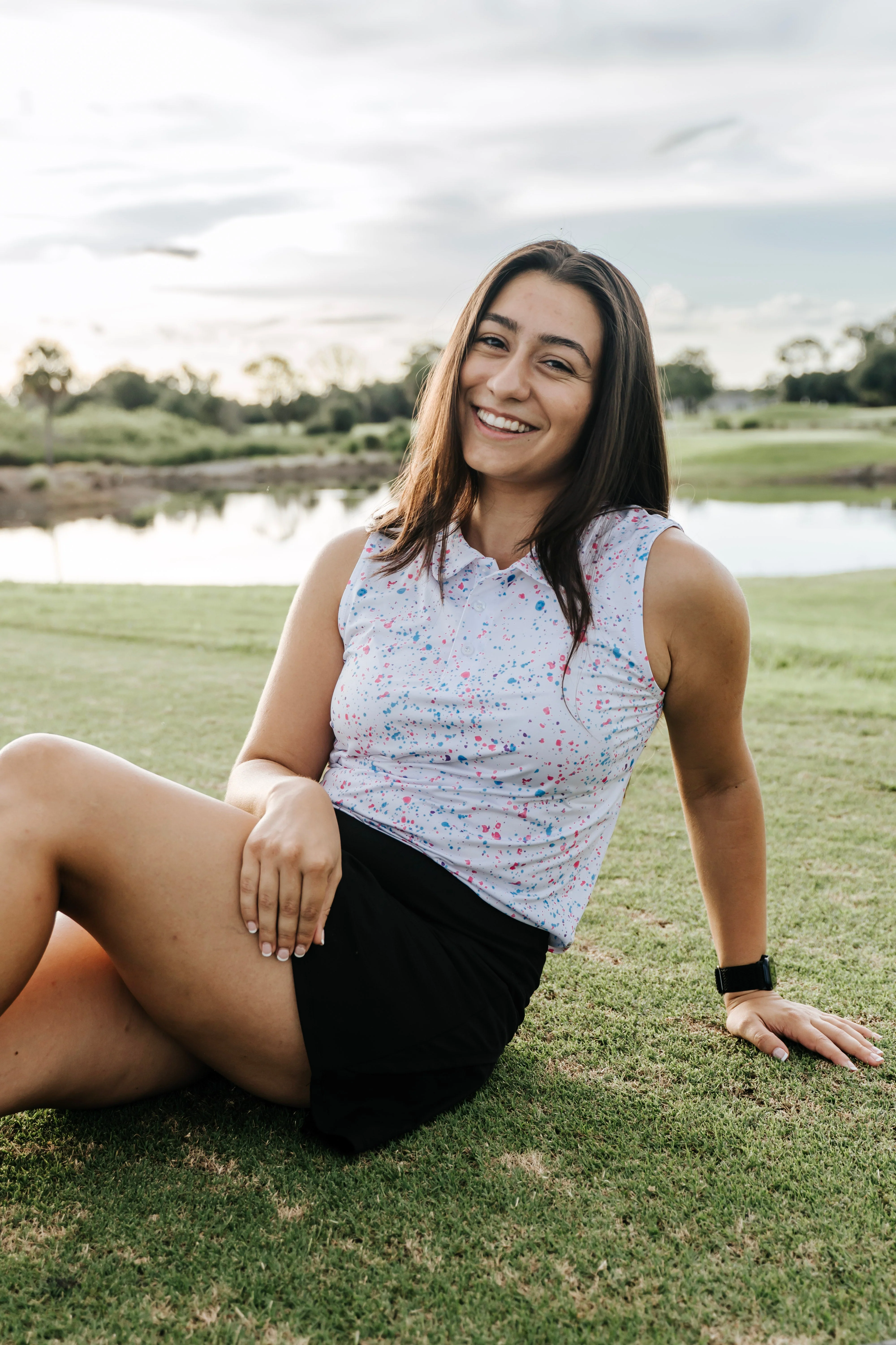 Womens White Paint Splatter Polo - Image 2