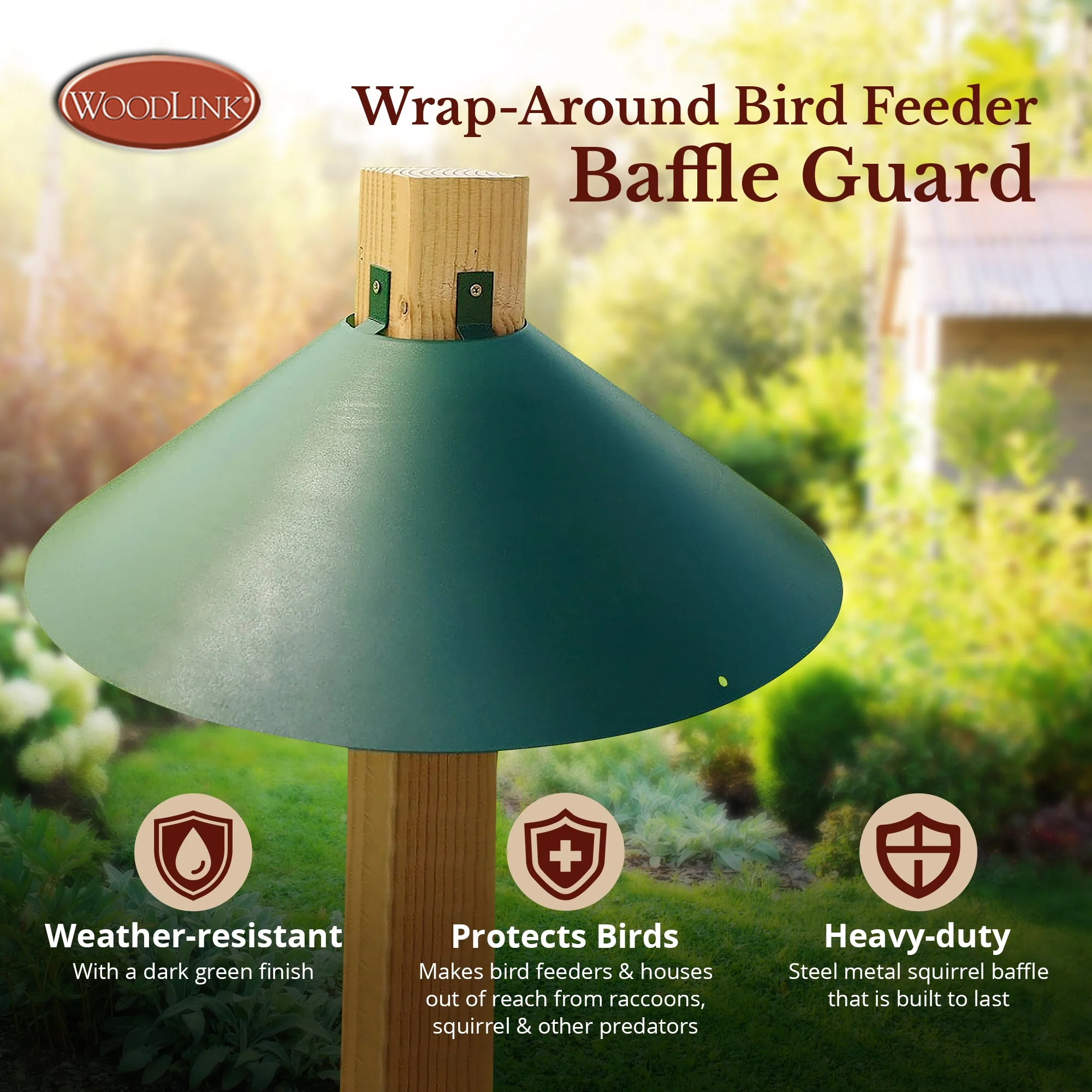 Woodlink Metal Wrap Around Bird Feeder Squirrel Baffle Guard for 4 x 4 Inch Pole - Image 2