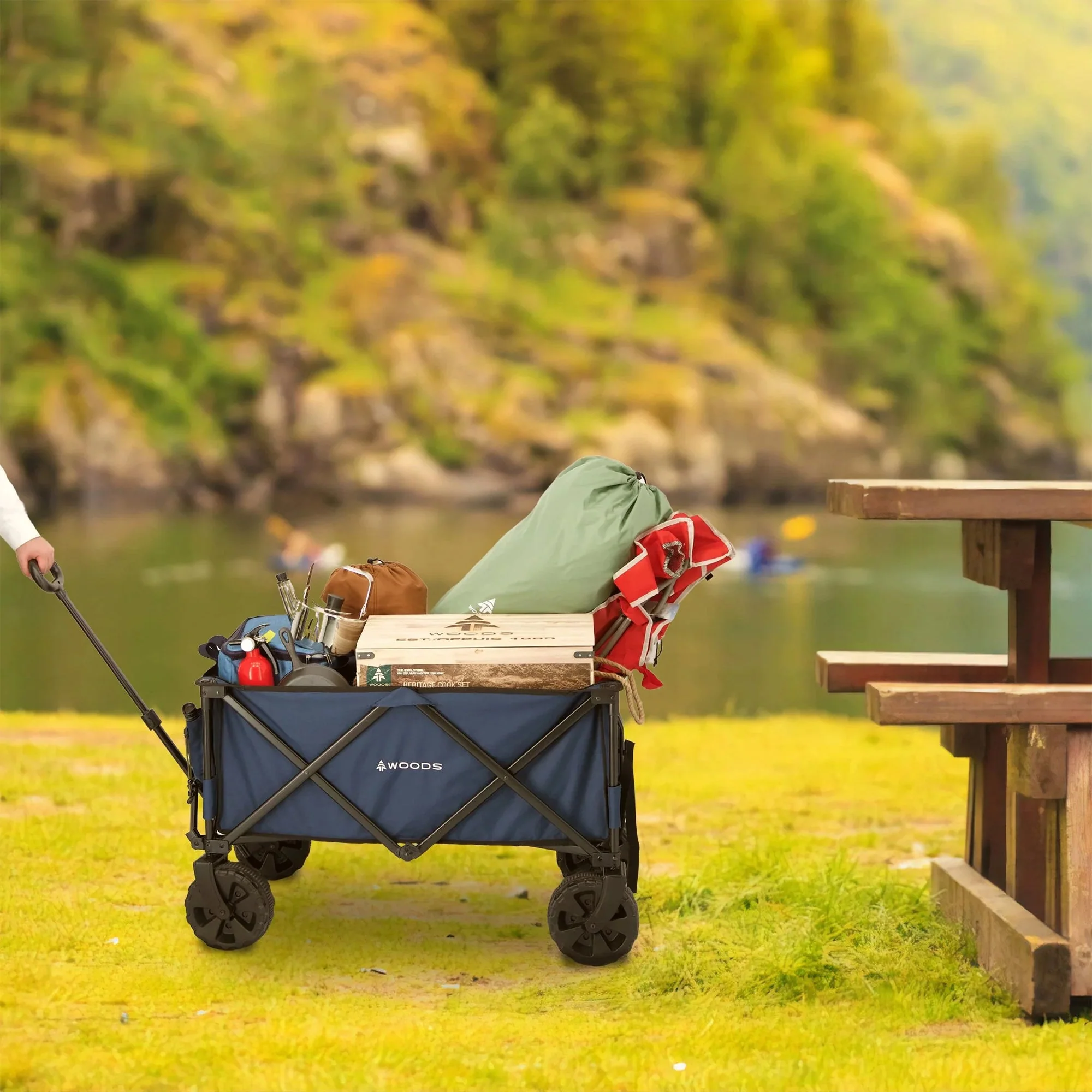 Woods Outdoor Collapsible Garden Utility Wagon Cart, Supports Up to 225lbs, Navy - Image 4