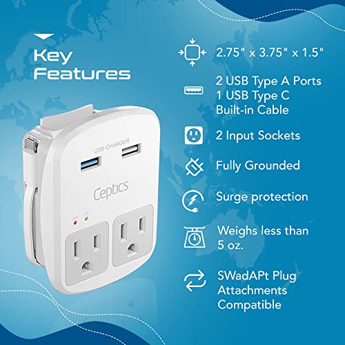World-Way 6 Travel Adapter Kit | 2 USB + 2 US Outlets - Grounded (WPS-2B) - Image 3
