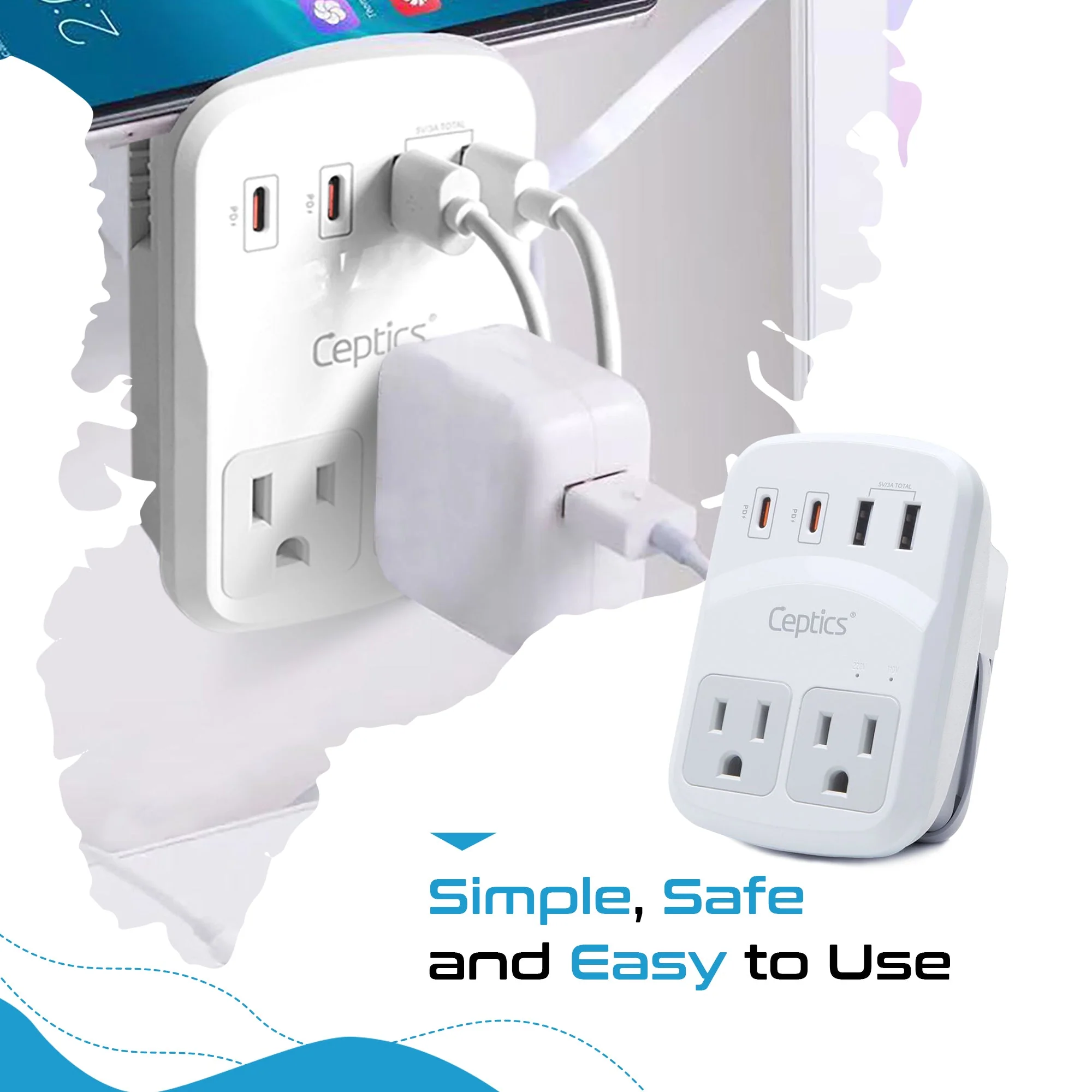 World-Way 6 Travel Adapter Kit | 2 USB-A + 2USB-C + 2 US Outlets - Grounded (WPS-5B) - Image 6