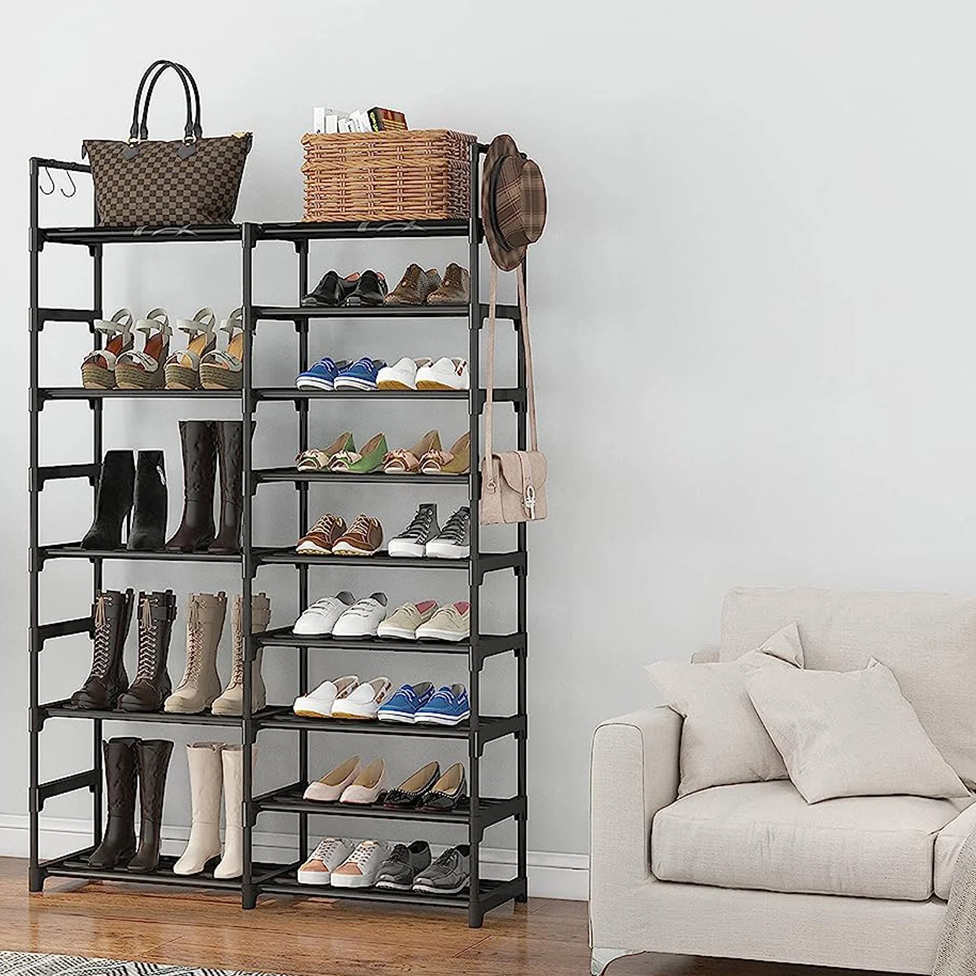 WOWLIVE 9 Tier Metal Shoe Rack, 30 to 35 Pair Shelf Storage Organizer, Black - Image 11