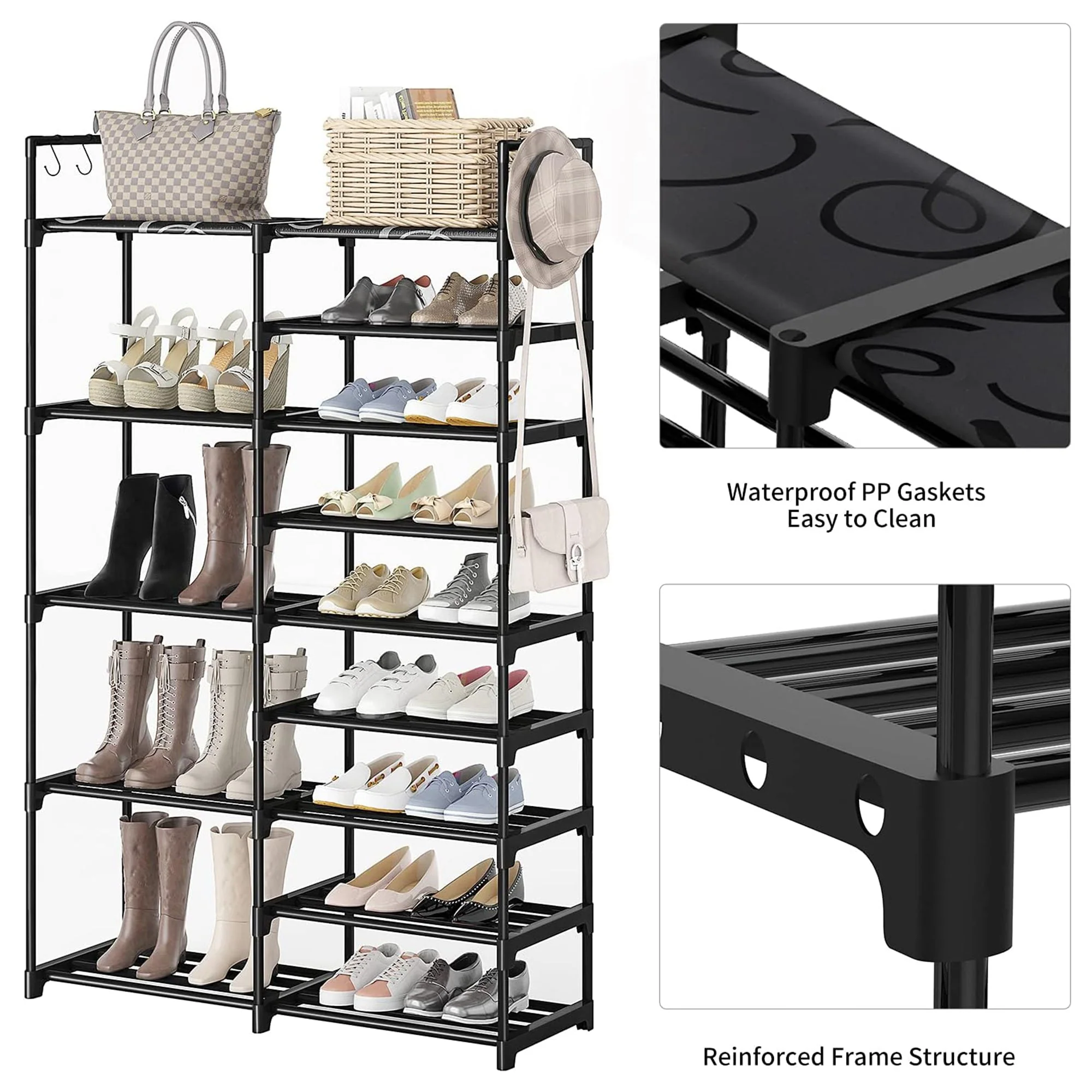 WOWLIVE 9 Tier Metal Shoe Rack, 30 to 35 Pair Shelf Storage Organizer, Black - Image 7