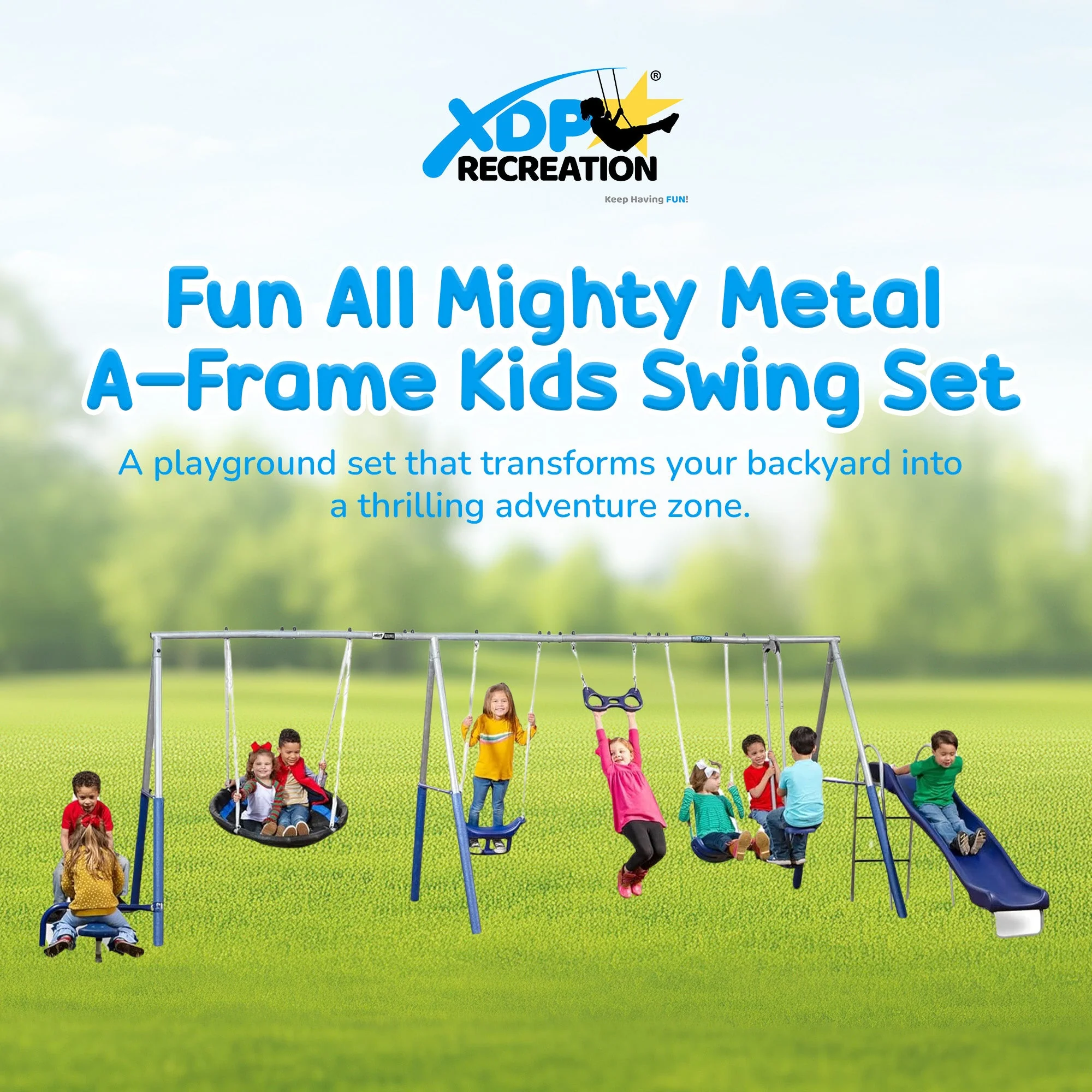 XDP Recreation Fun All Mighty Swing Set w/See Saw, Super Disc, Swings, & Slide - Image 8