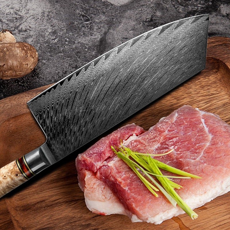 Yamato VG10 Damascus Cleaver – Olive Wood & Honeycomb Handle - Image 7