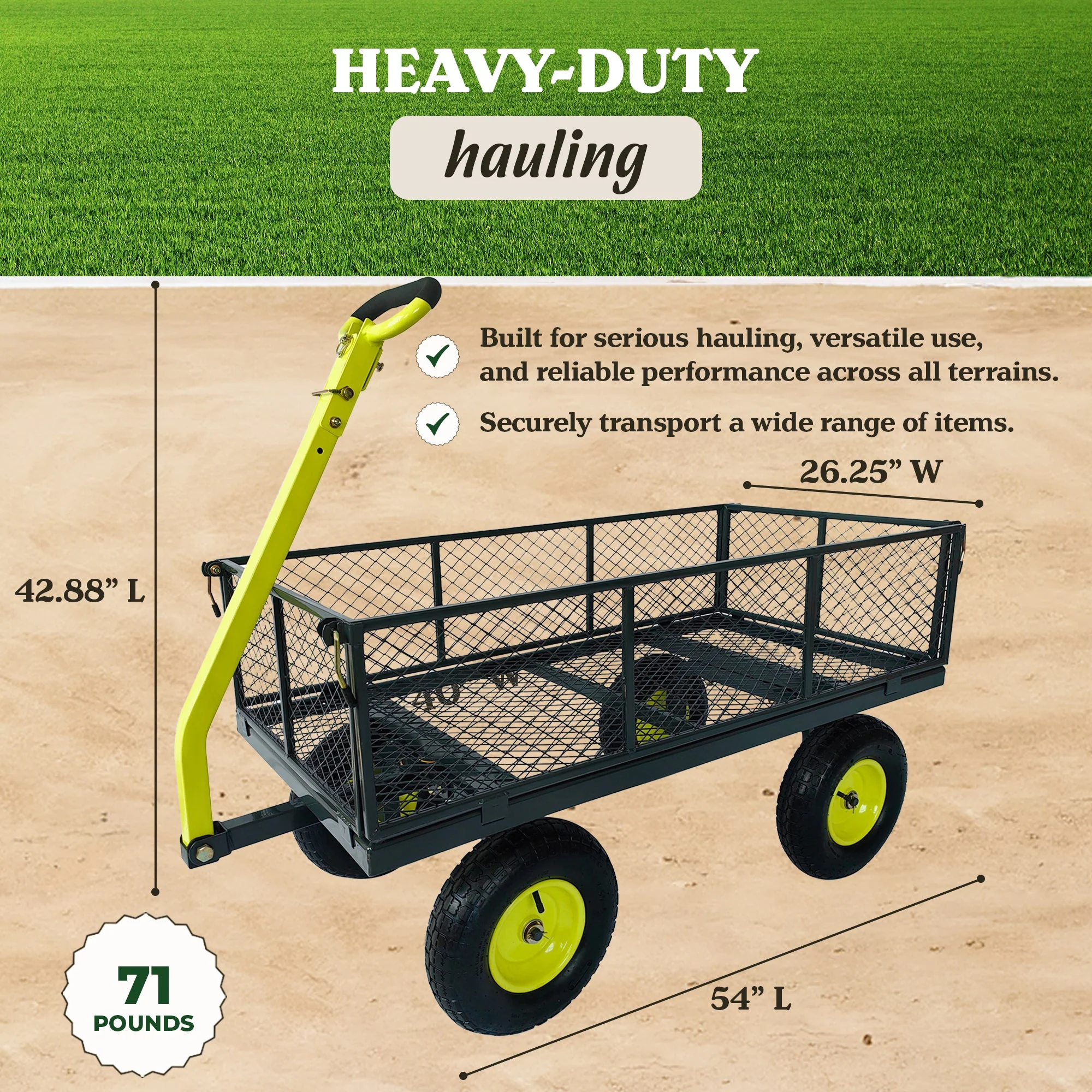 Yard Tuff 3-in-1 Dual Side Dump Wagon with Fold Down Sides and 1000 lb. Capacity - Image 4