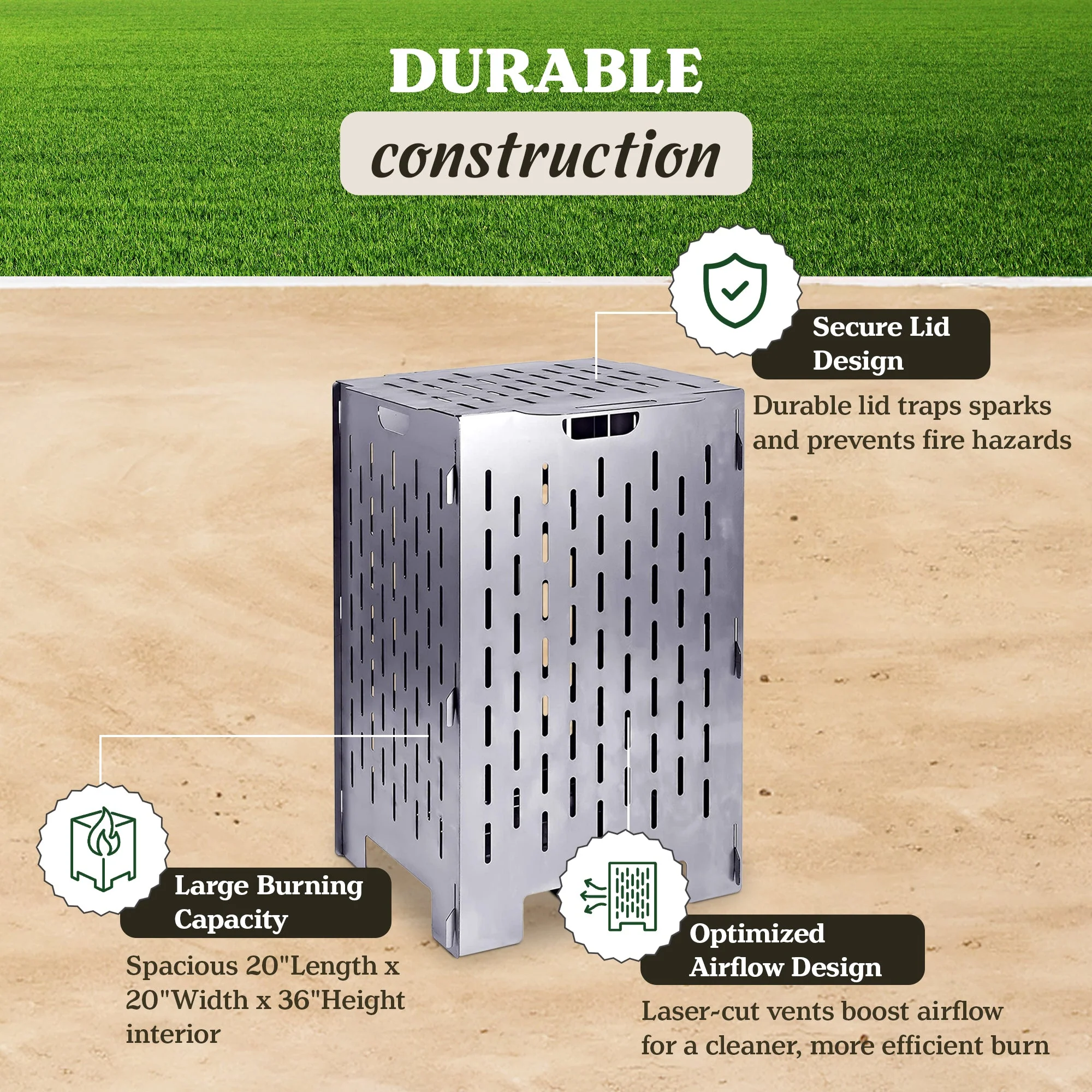 Yard Tuff YTF-202036BC 20 x 20 x 36 Inch Steel Burn Cage with Vent Holes, Gray - Image 2