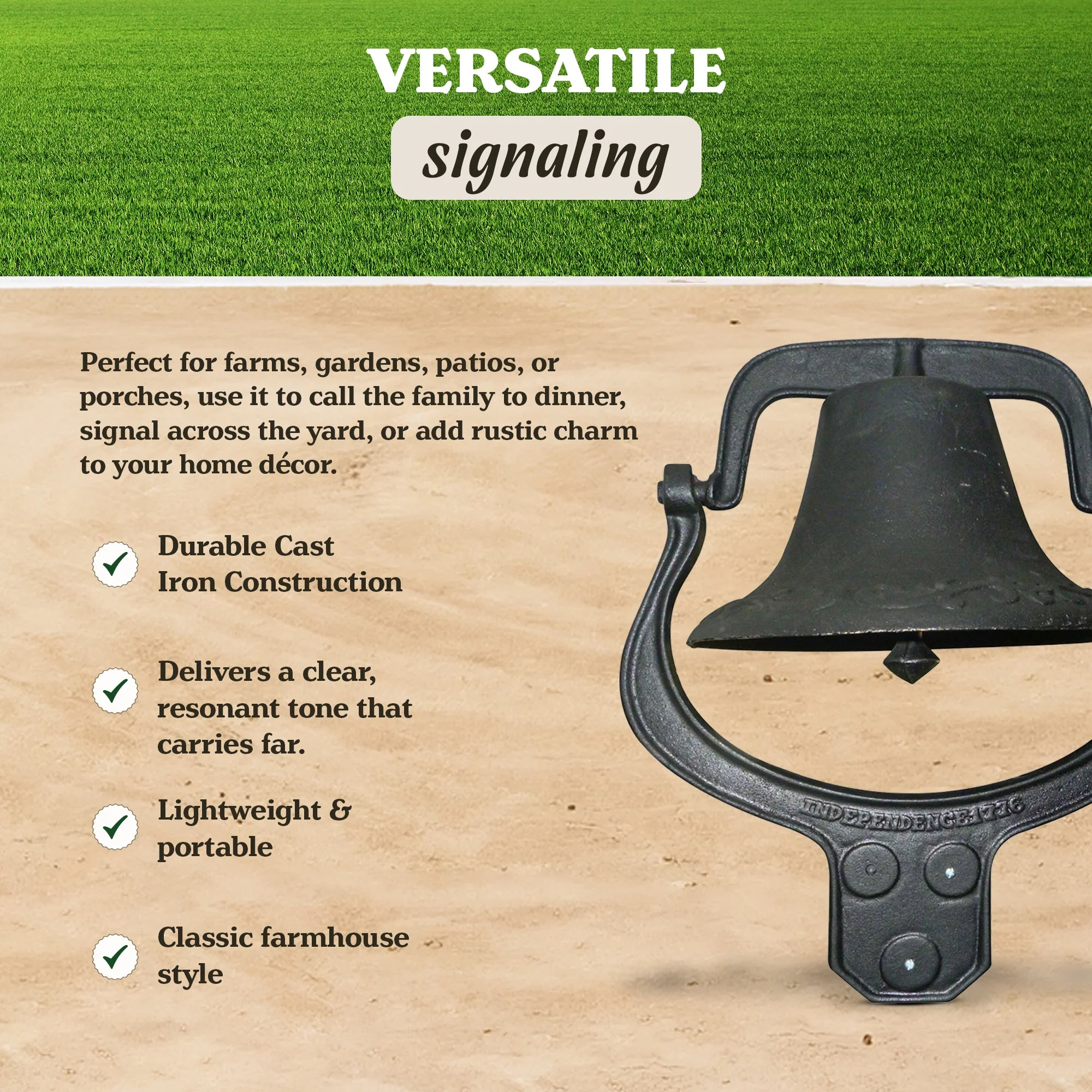 Yard Tuff YTF-22LB Large Decorative Collectible Cast Iron Metal Farm Dinner Bell - Image 3