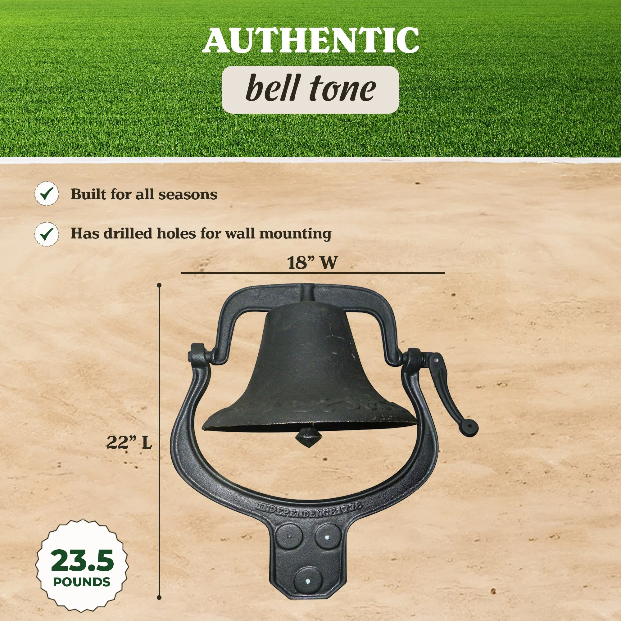 Yard Tuff YTF-22LB Large Decorative Collectible Cast Iron Metal Farm Dinner Bell - Image 4
