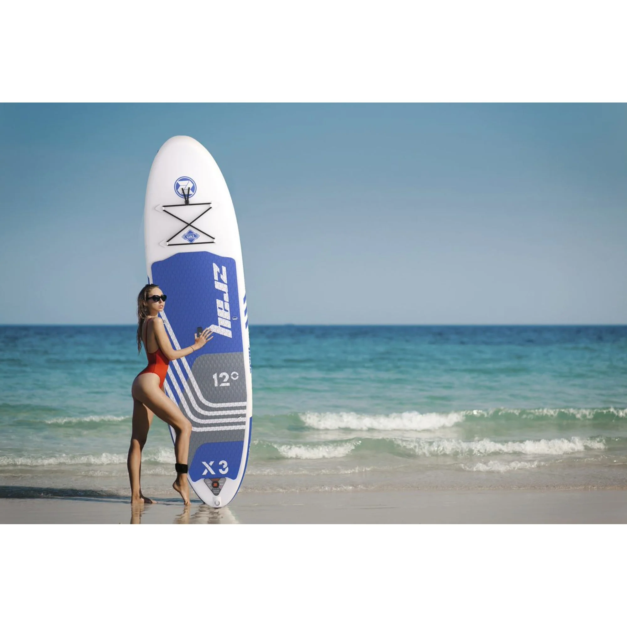 Zray 12' X-Rider Epic X3 Inflatable SUP All Around Paddle Board Kit, Blue/White - Image 2